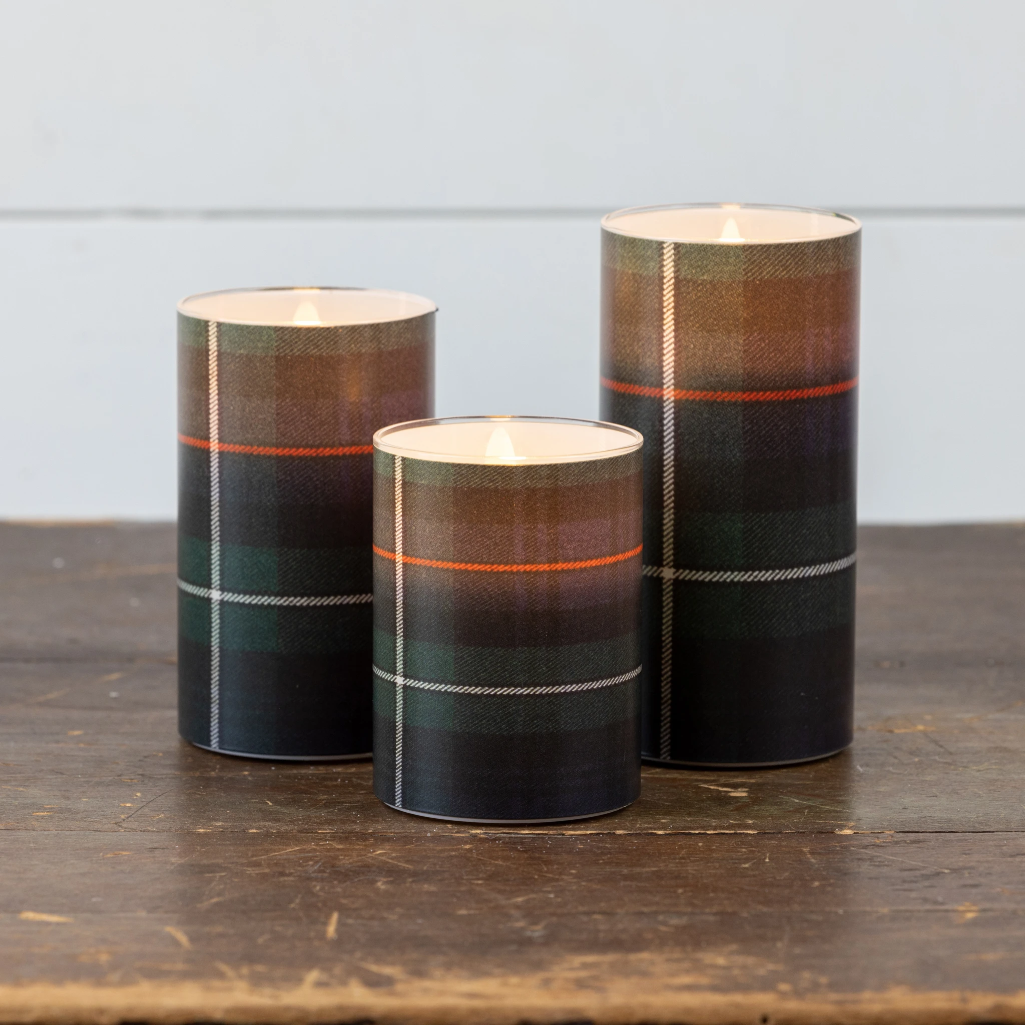 Flameless Green, Black & White Tartan Glass Candle, 6", photo 4 of 4