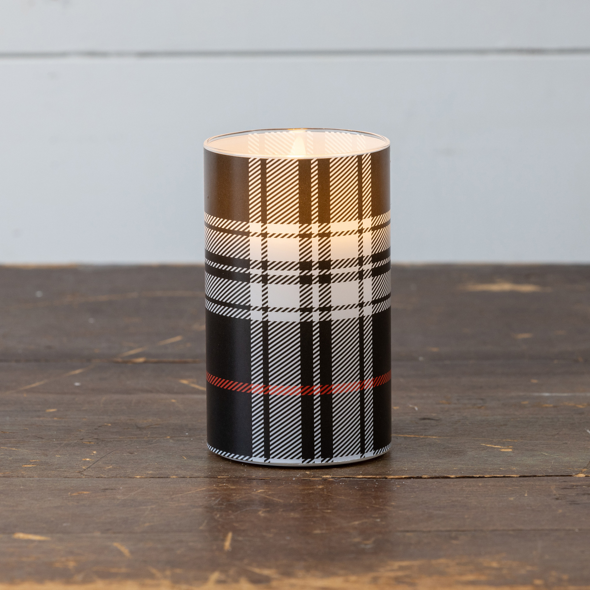Flameless Black & White Tartan Glass Candle, 5", photo 2 of 4