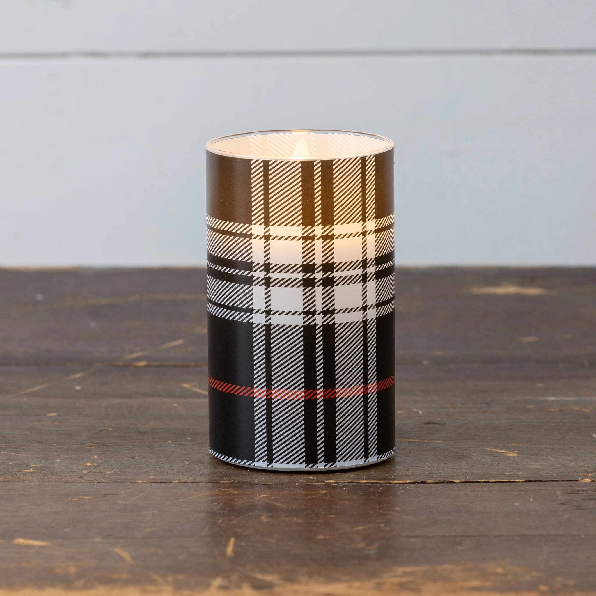 Flameless Black & White Tartan Glass Candle, 5", photo 2 of 4