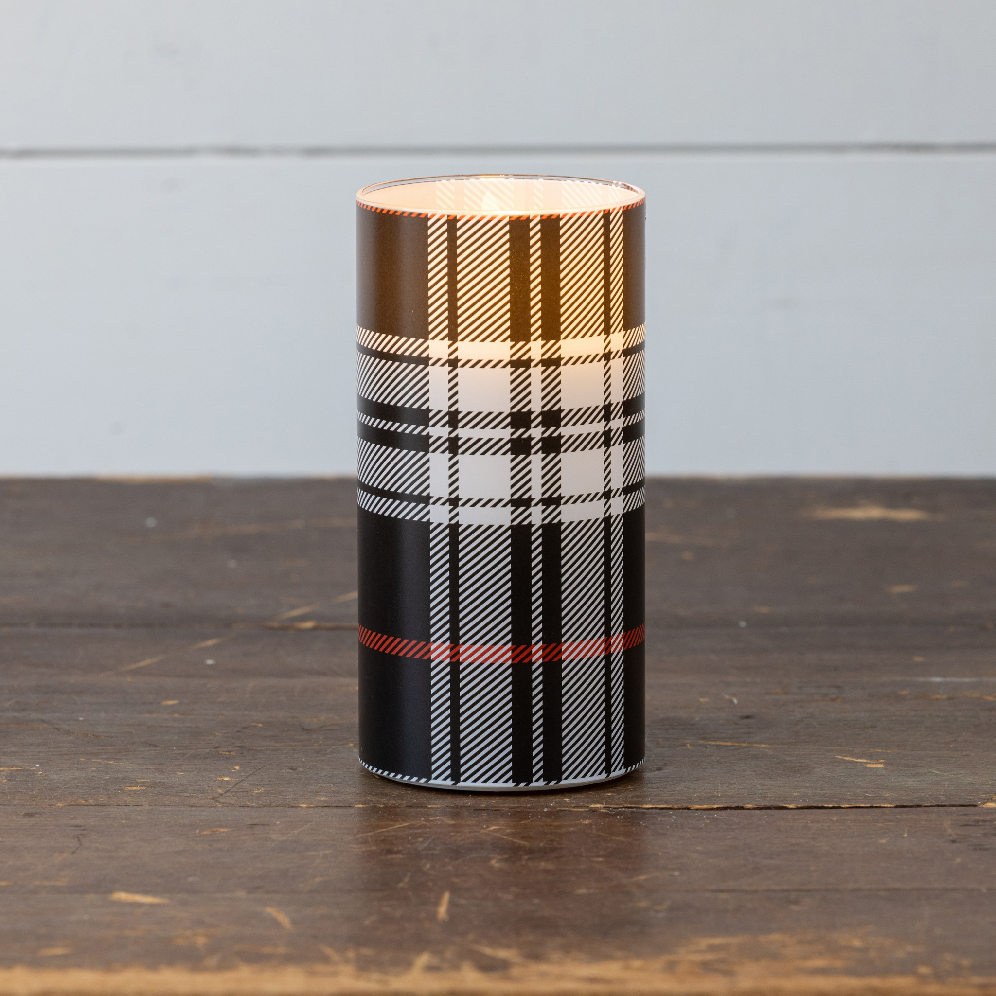 Flameless Black & White Tartan Glass Candle, 6", photo 2 of 4