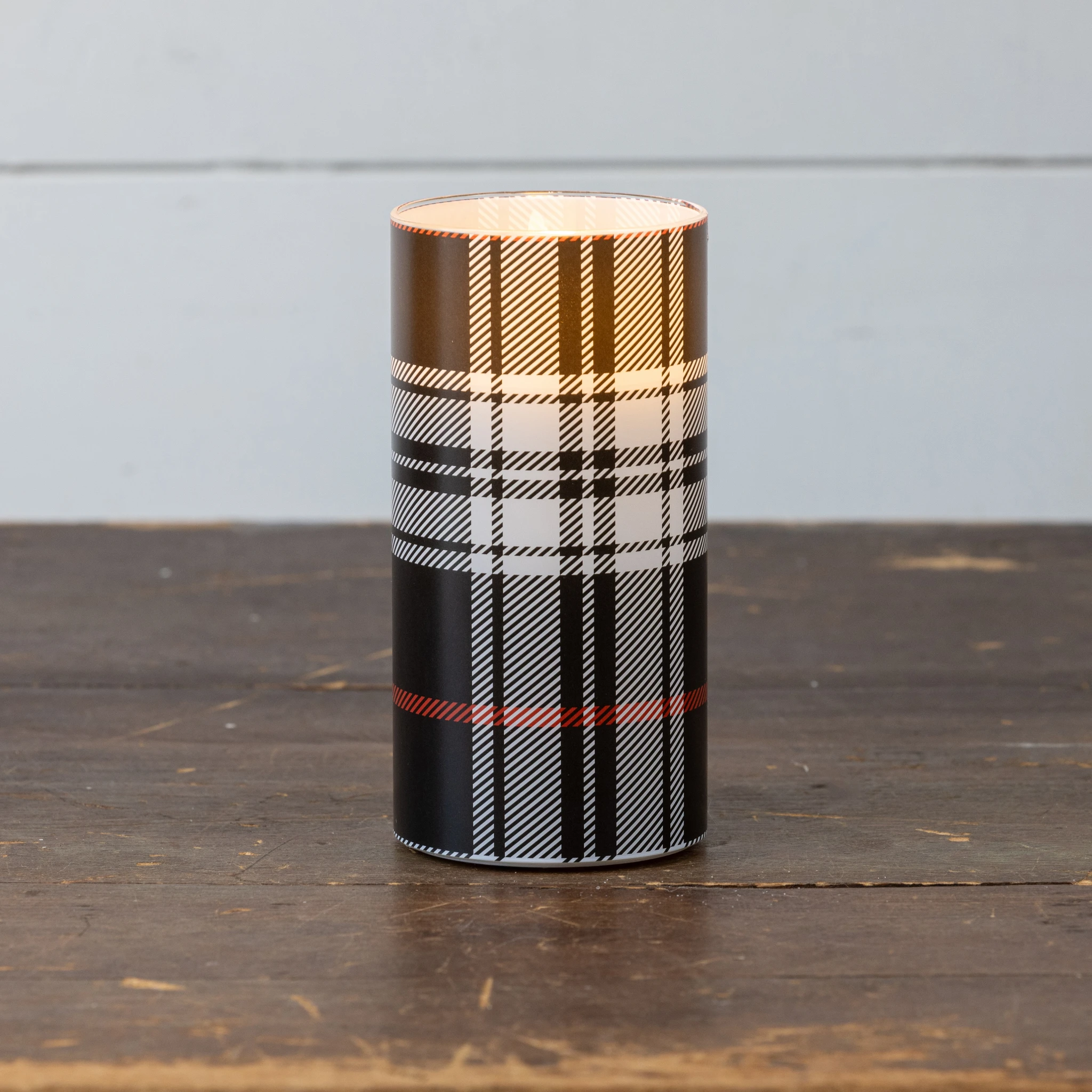 Flameless Black & White Tartan Glass Candle, 6", photo 2 of 4
