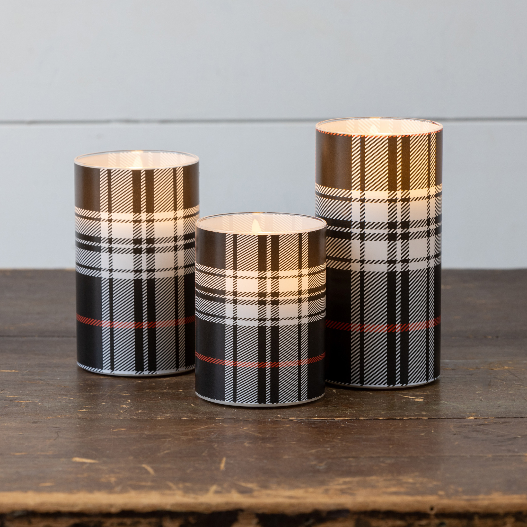 Flameless Black & White Tartan Glass Candle, 6", photo 4 of 4
