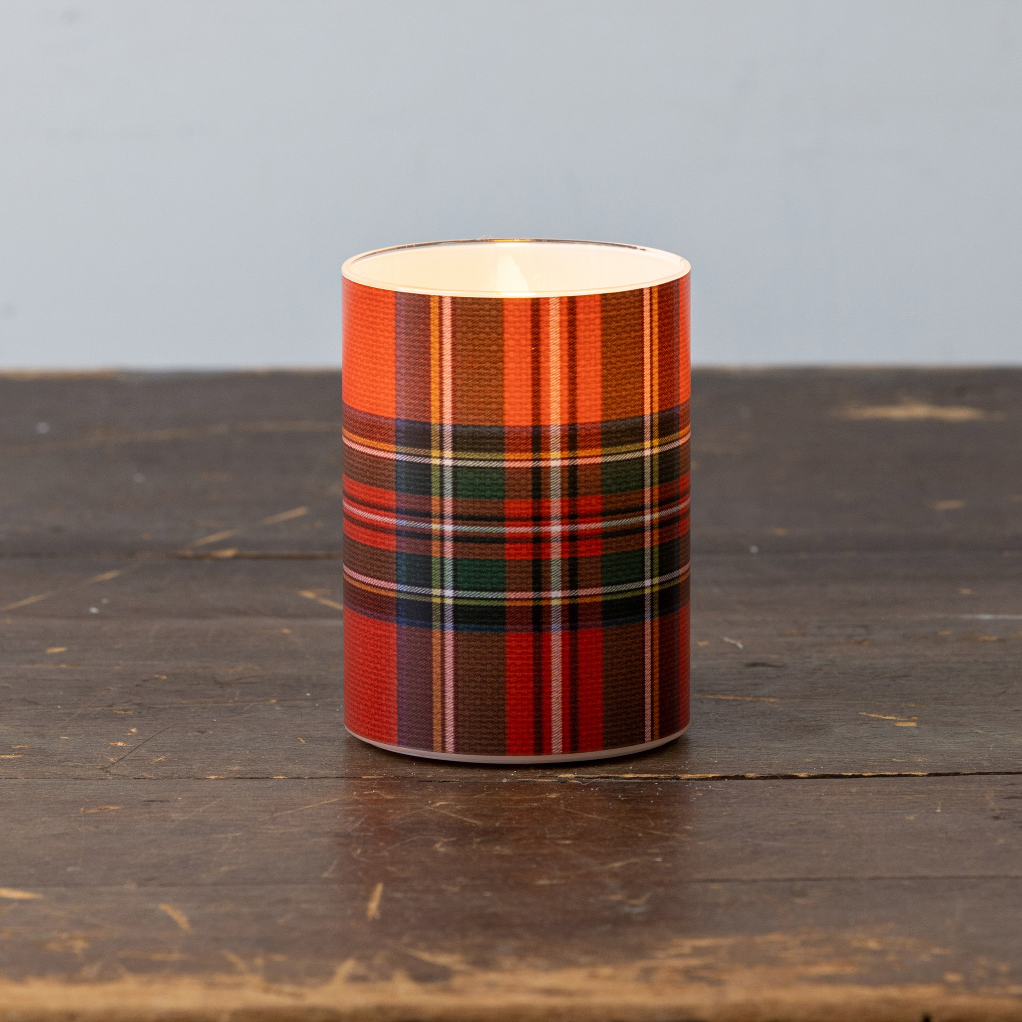 Flameless Red Tartan Glass Candle, 4", photo 2 of 4