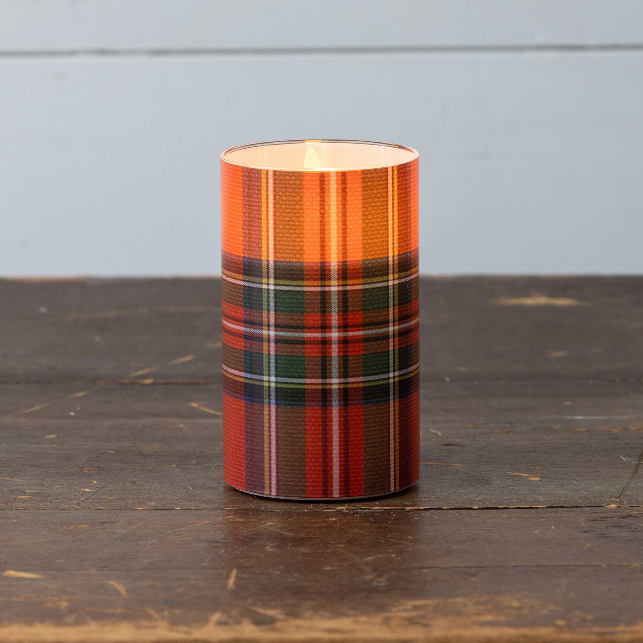 Flameless Red Tartan Glass Candle, 5", photo 2 of 4