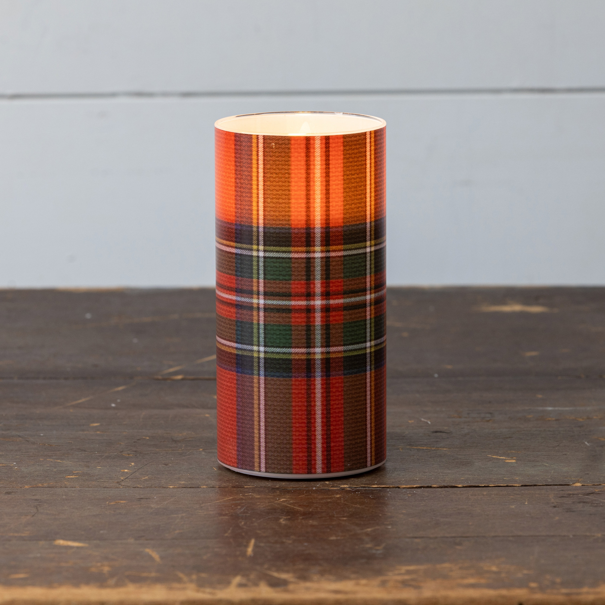 Flameless Red Tartan Glass Candle, 6", photo 2 of 4