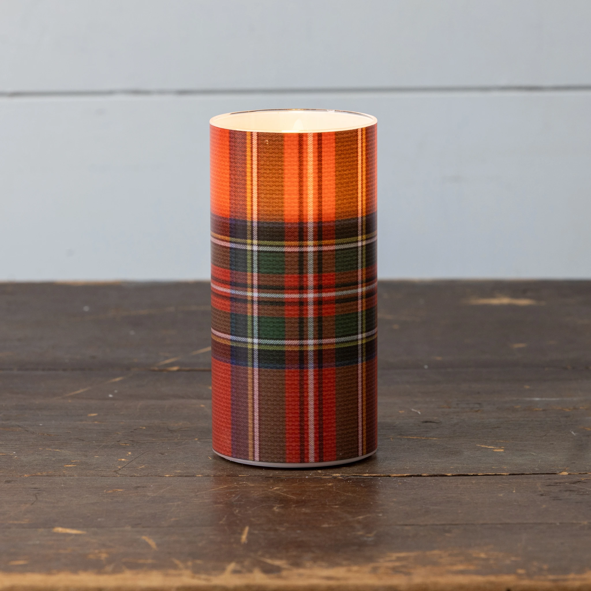 Flameless Red Tartan Glass Candle, 6", photo 2 of 4