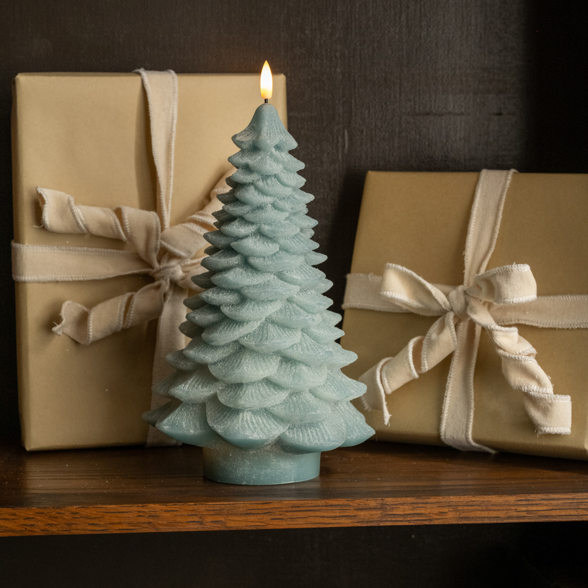 Flameless Light Green Spruce Tree Candle, 11.5"