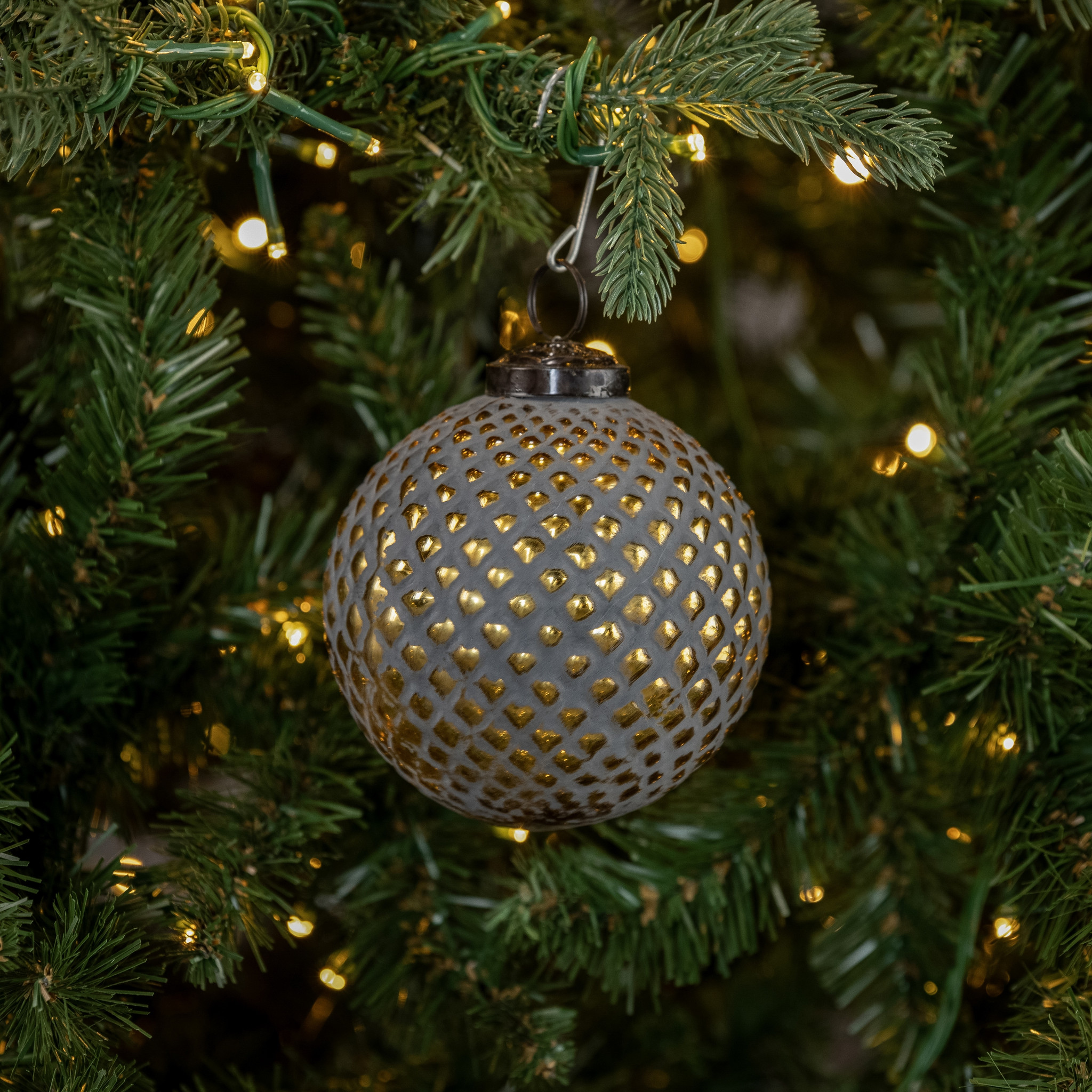 Gold & Grey Kugel Ornament, 4"