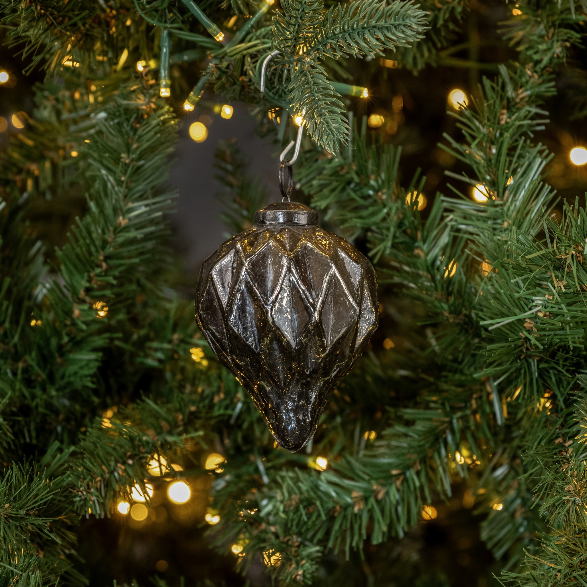 Silver Geometric Kugel Ornament, 3.5"