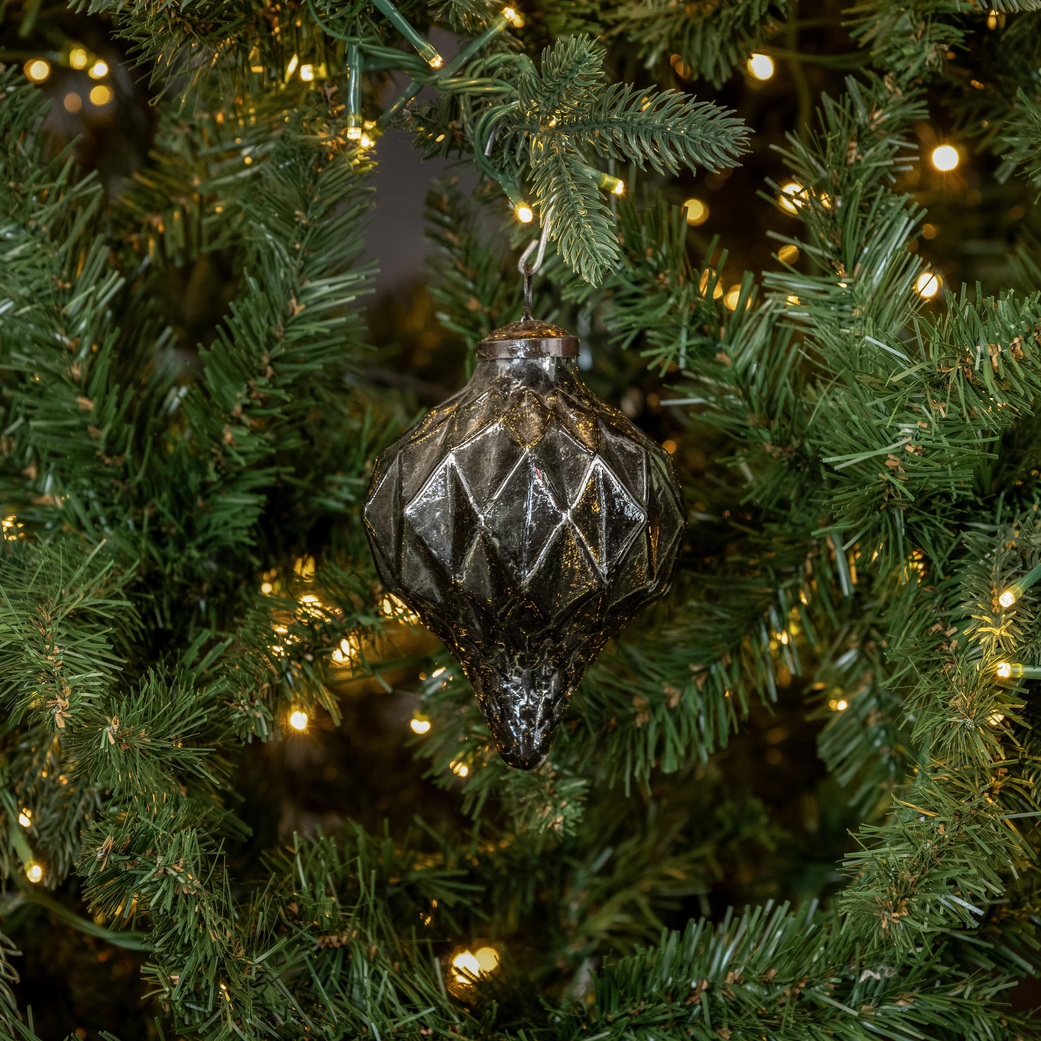 Silver Geometric Kugel Ornament, 4.5"