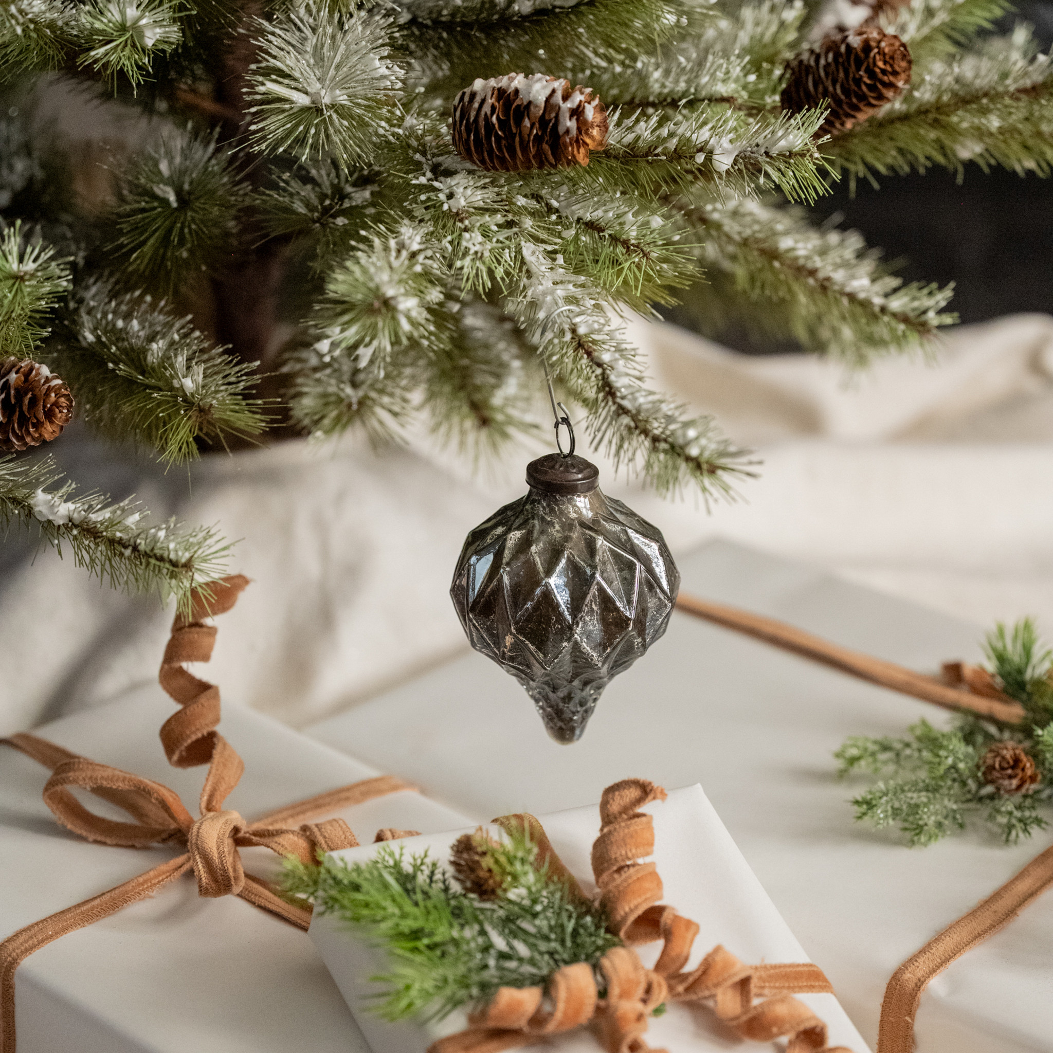Silver Geometric Kugel Ornament, 4.5"