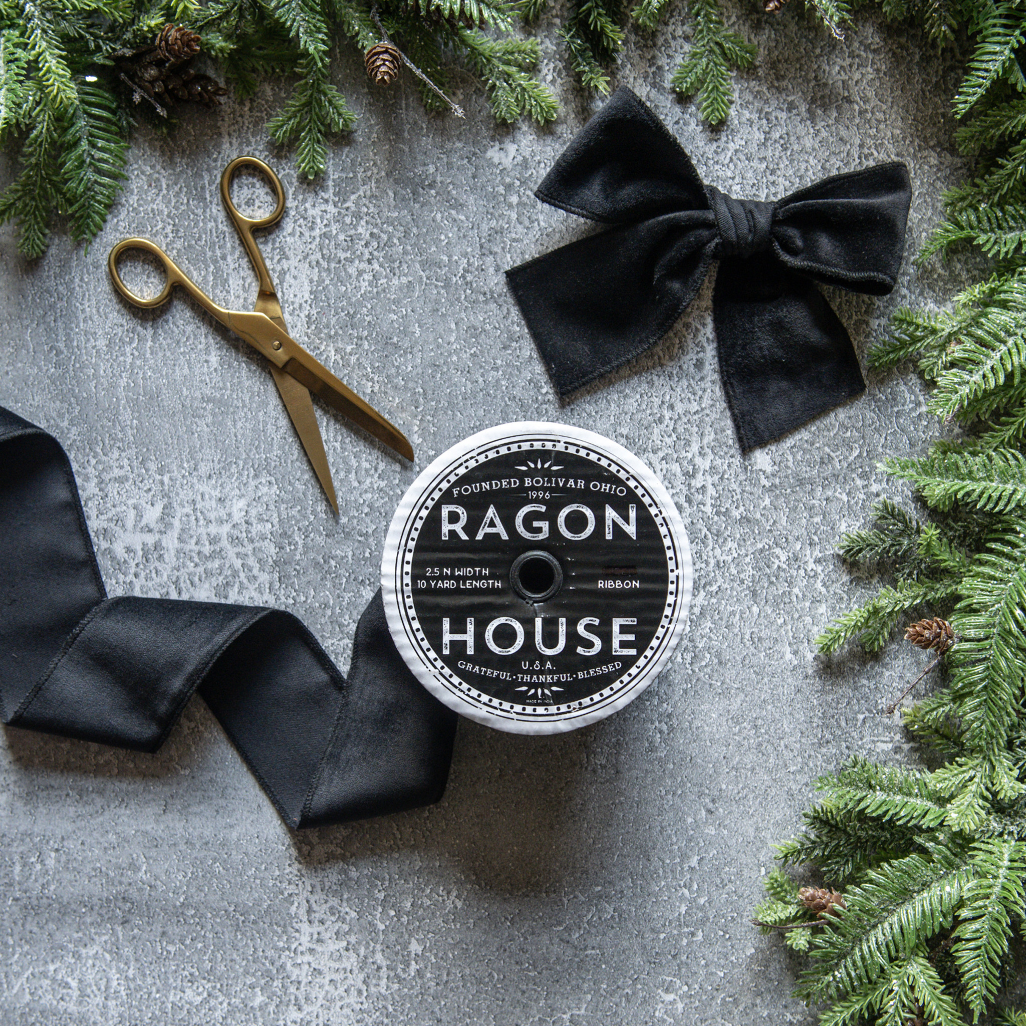 Black Unwired Velvet Ribbon, 2.5"
