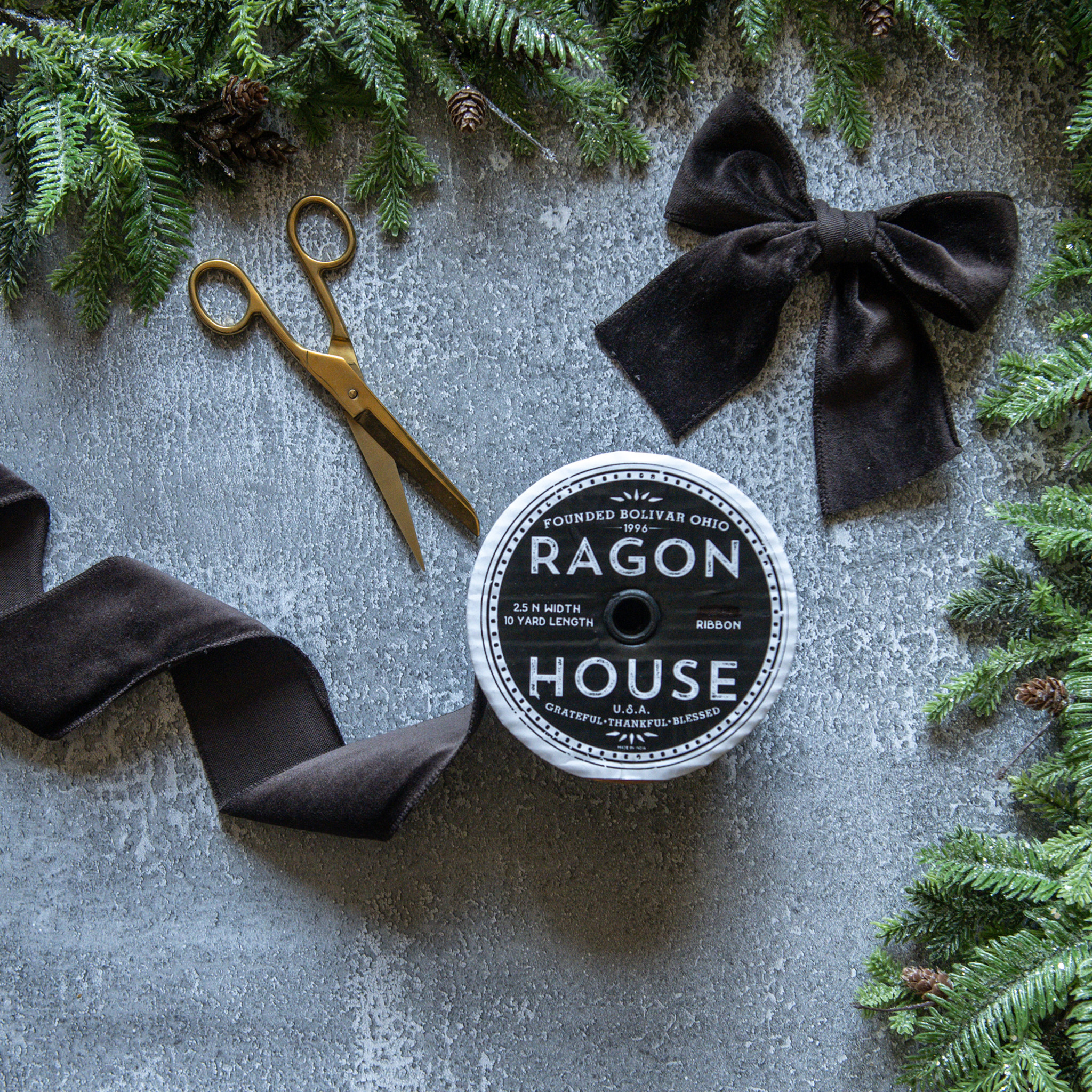 Charcoal Unwired Velvet Ribbon, 2.5"