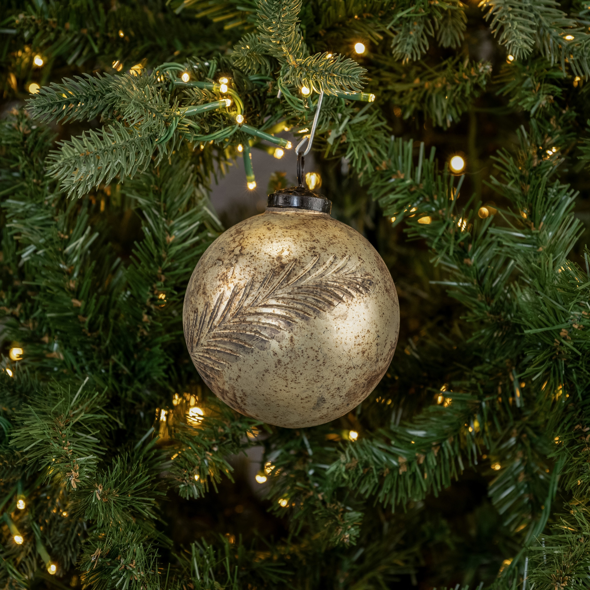 Printed Leaf Kugel Ornament, 4"
