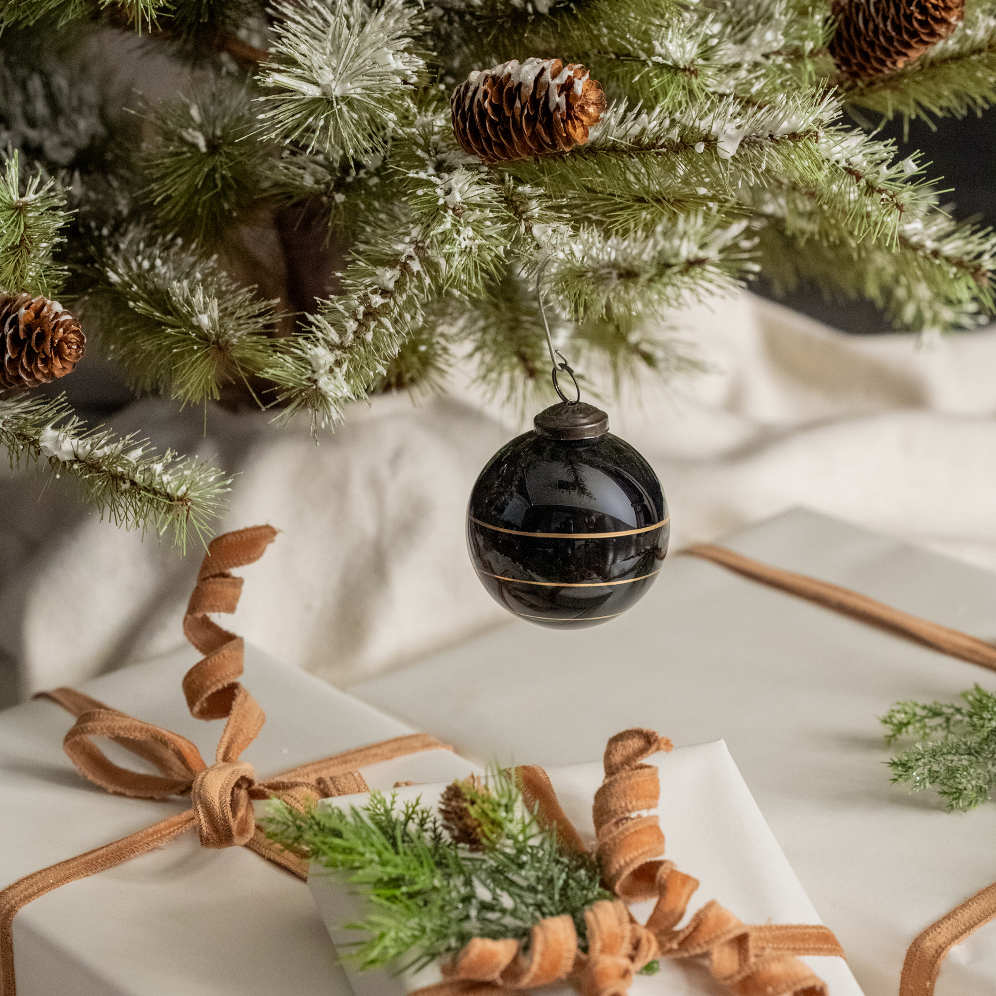 Black Kugel Ornament with Gold Stripe, 3", photo 2 of 2