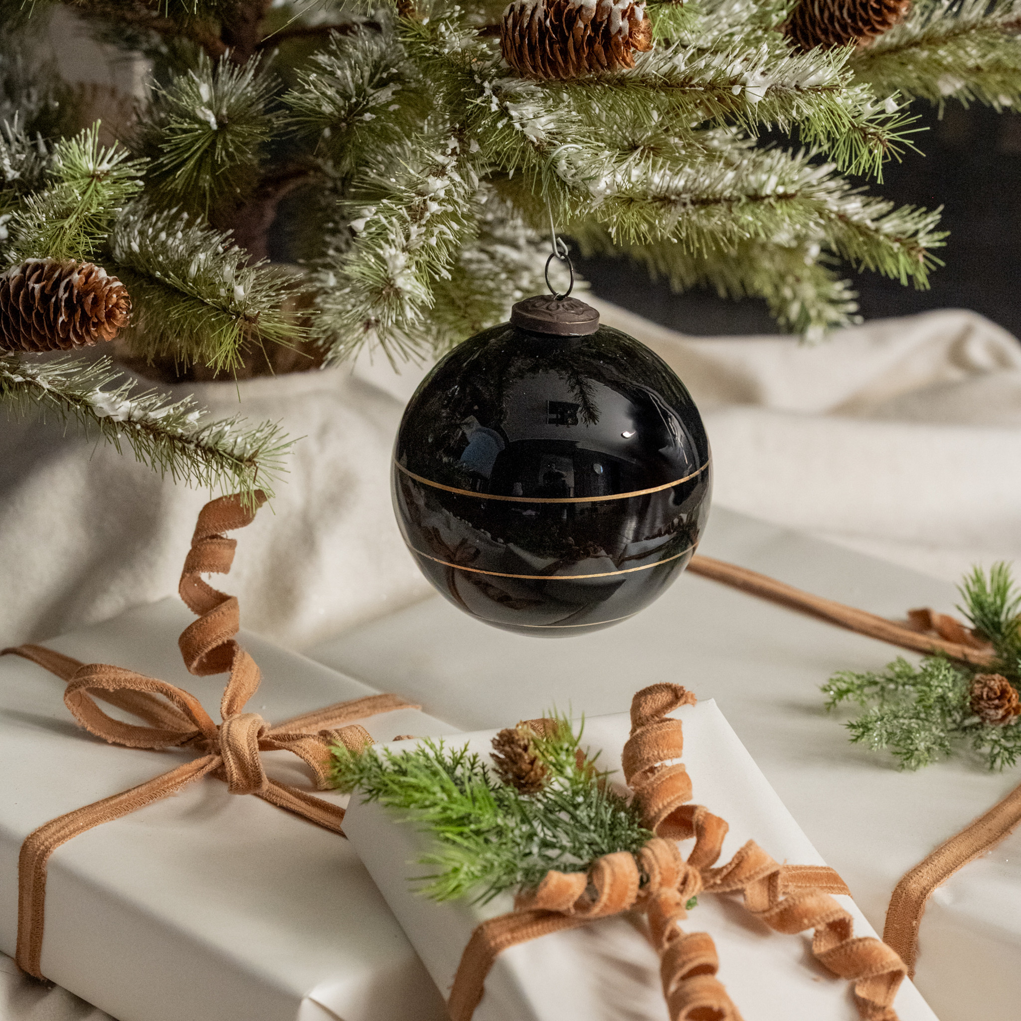 Black Kugel Ornament with Gold Stripe, 5", photo 2 of 2