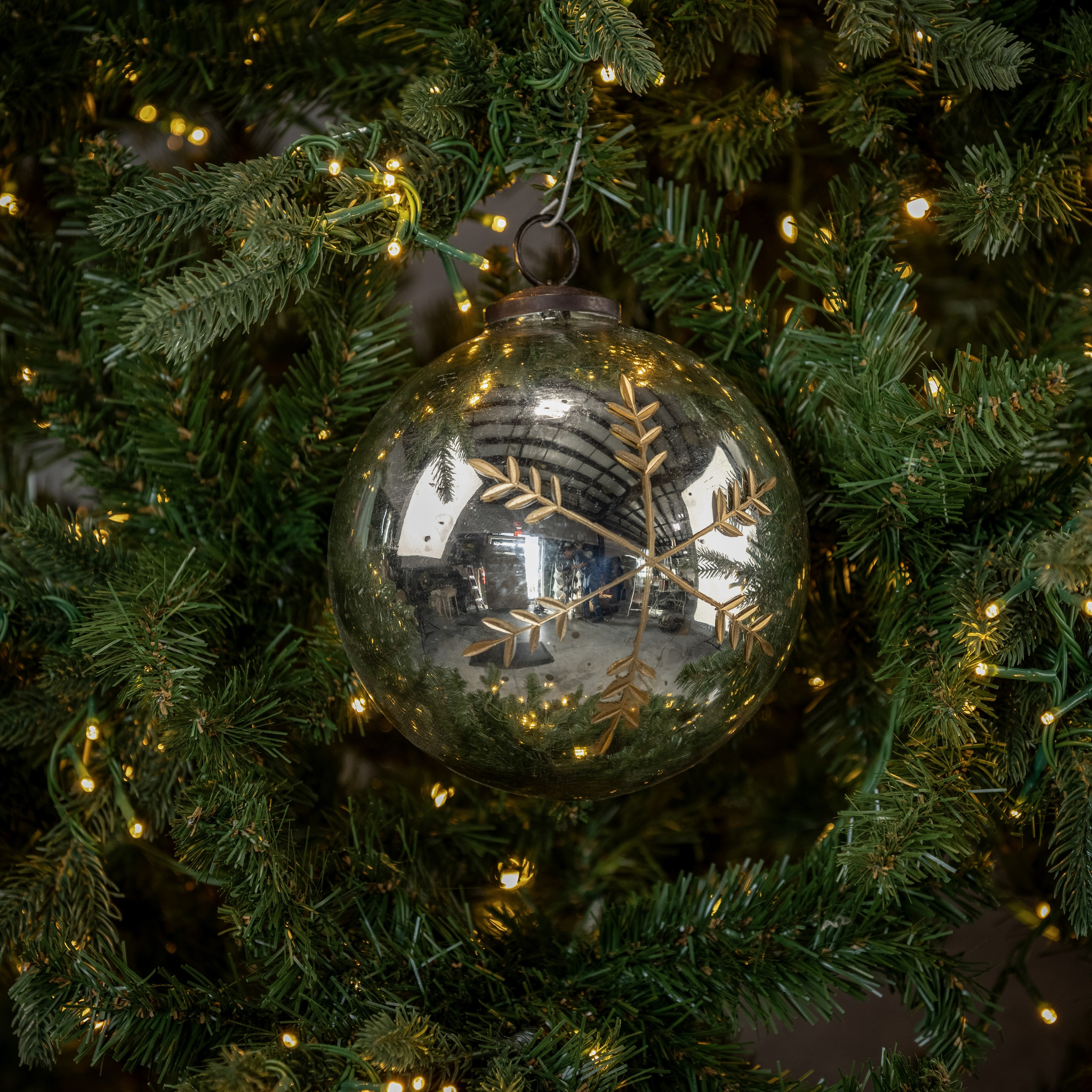 Silver Kugel Ornament with Gold Snowflake, 6"