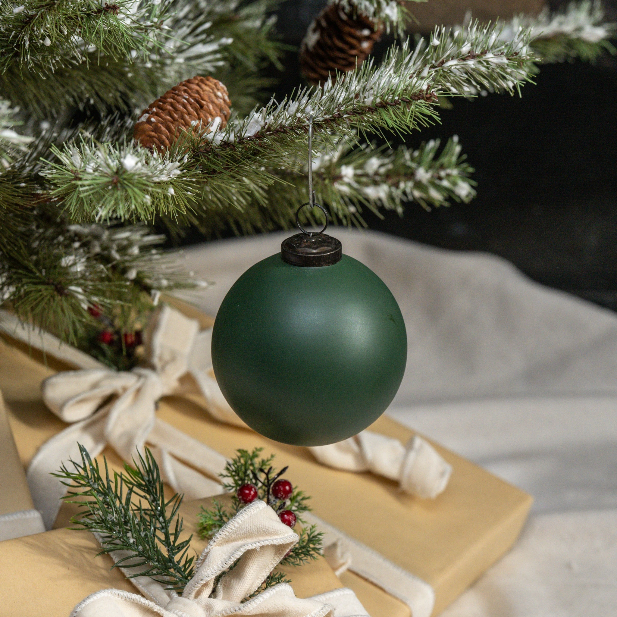 Dark Green Kugel Ornaments, Set of 6, 4"