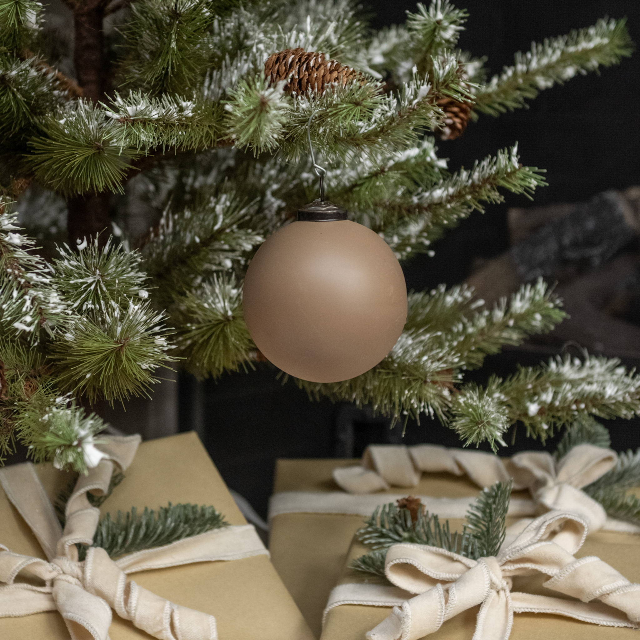 Beige Kugel Ornament, 4"