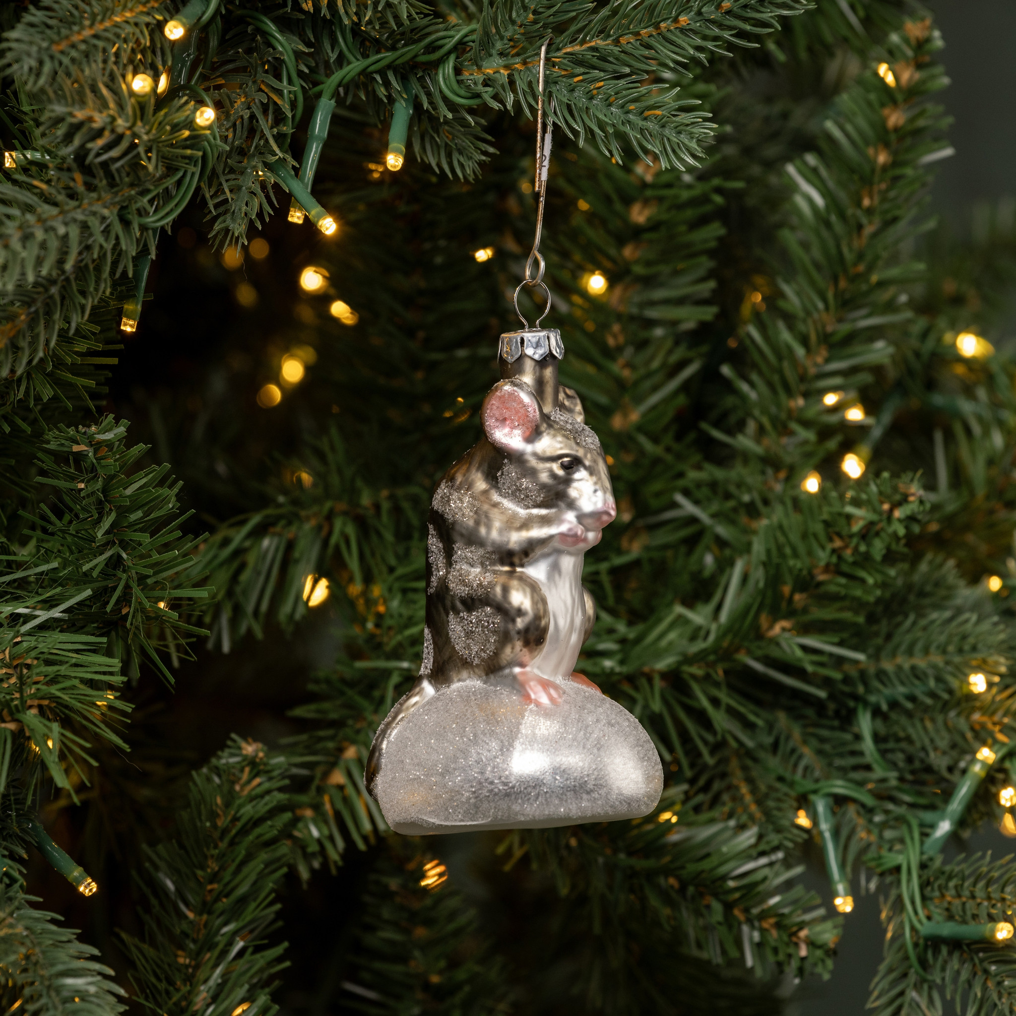 Sitting Grey Mouse Ornament