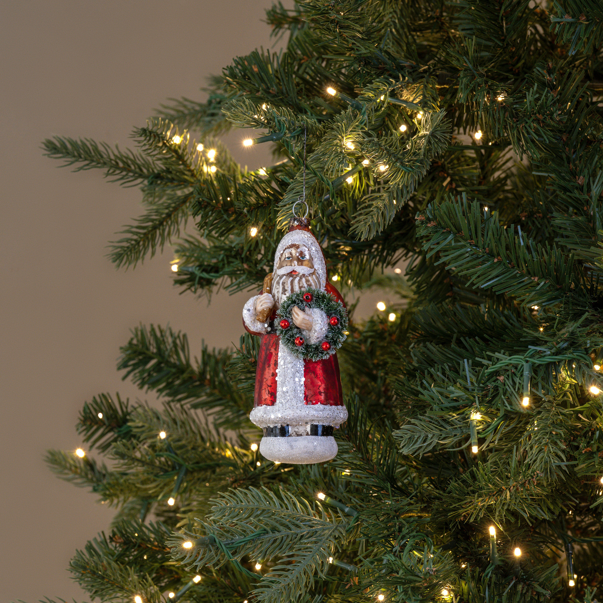Vintage Santa with Wreath Ornament