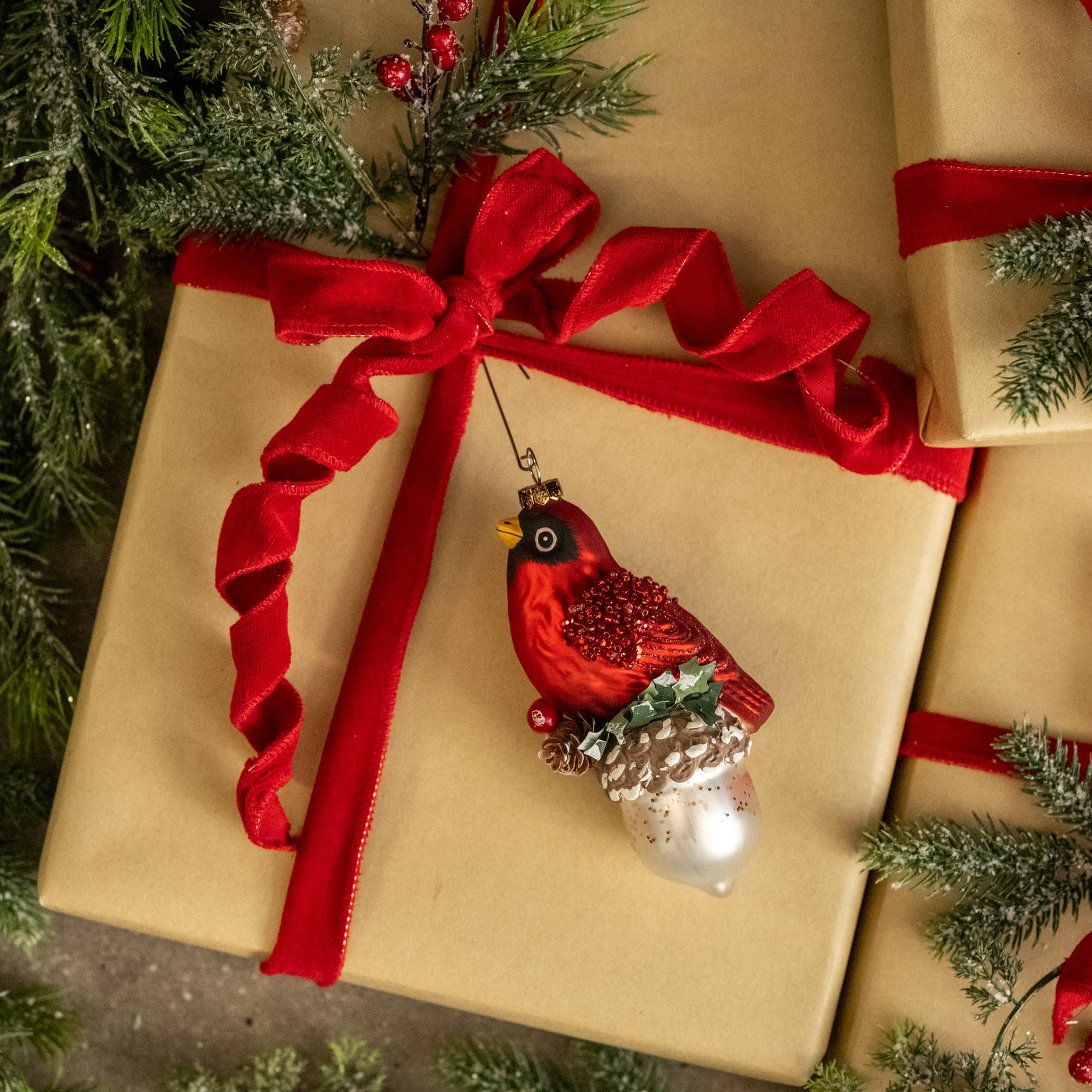 Cardinal Ornament with Beaded Wings