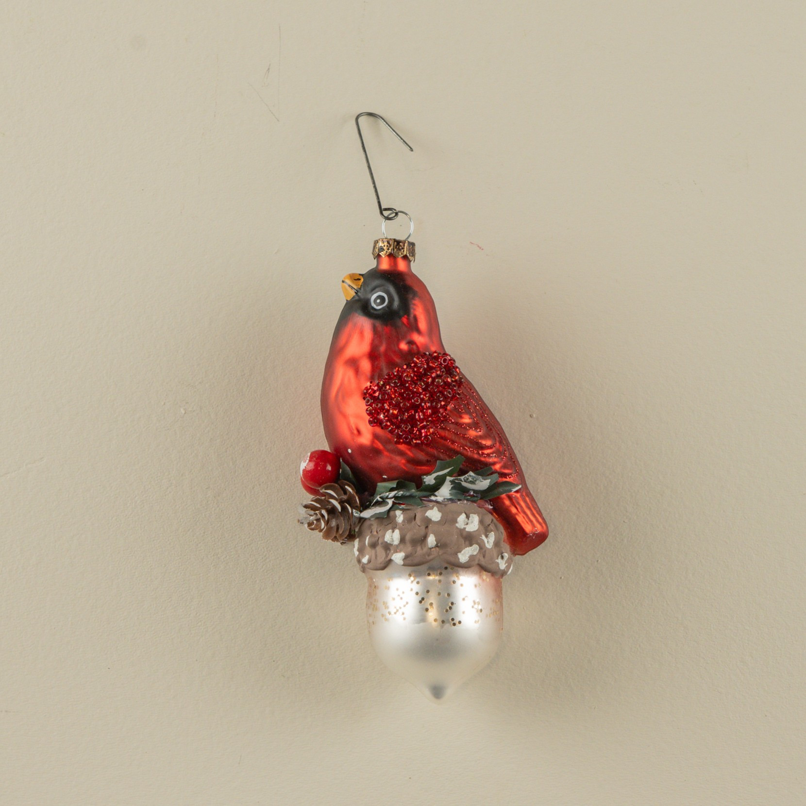 Cardinal Ornament with Beaded Wings, photo 2 of 3
