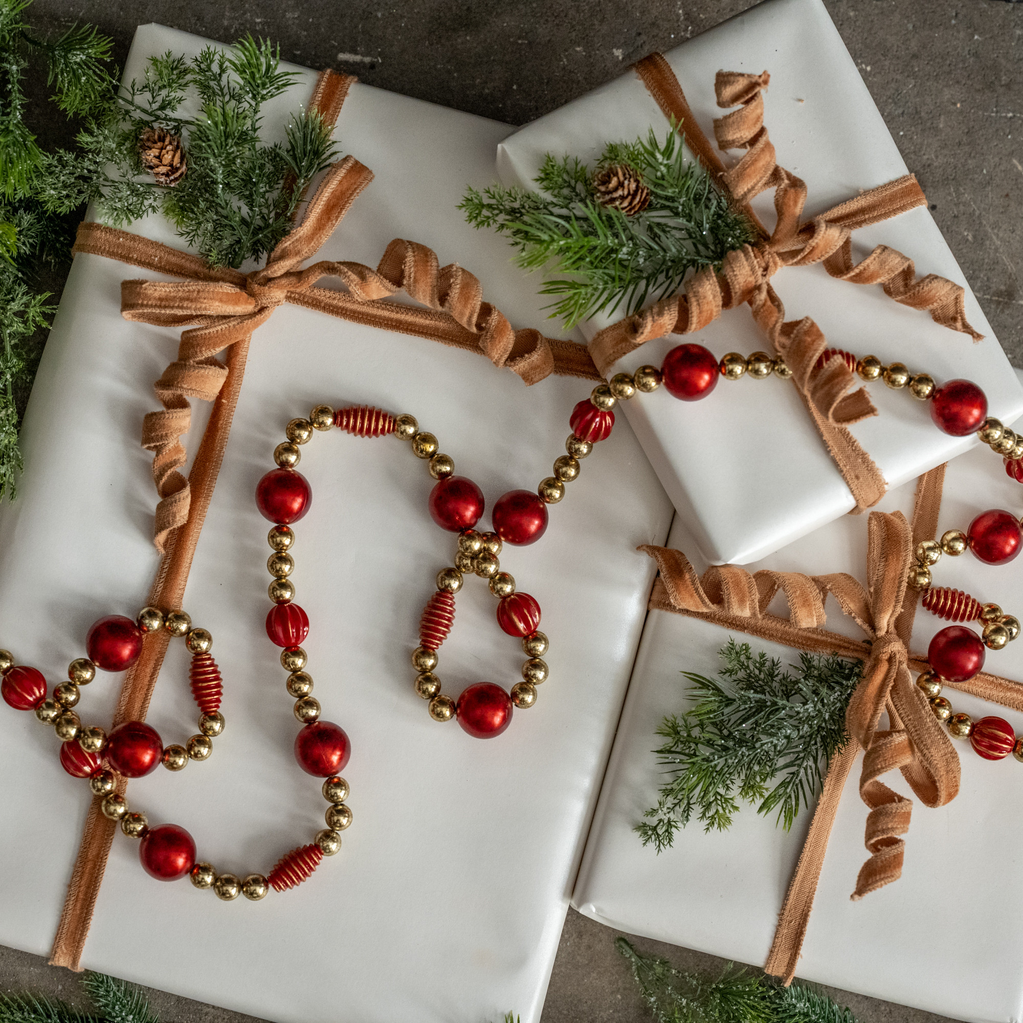 Gold & Red Beaded Garland, 6 ft