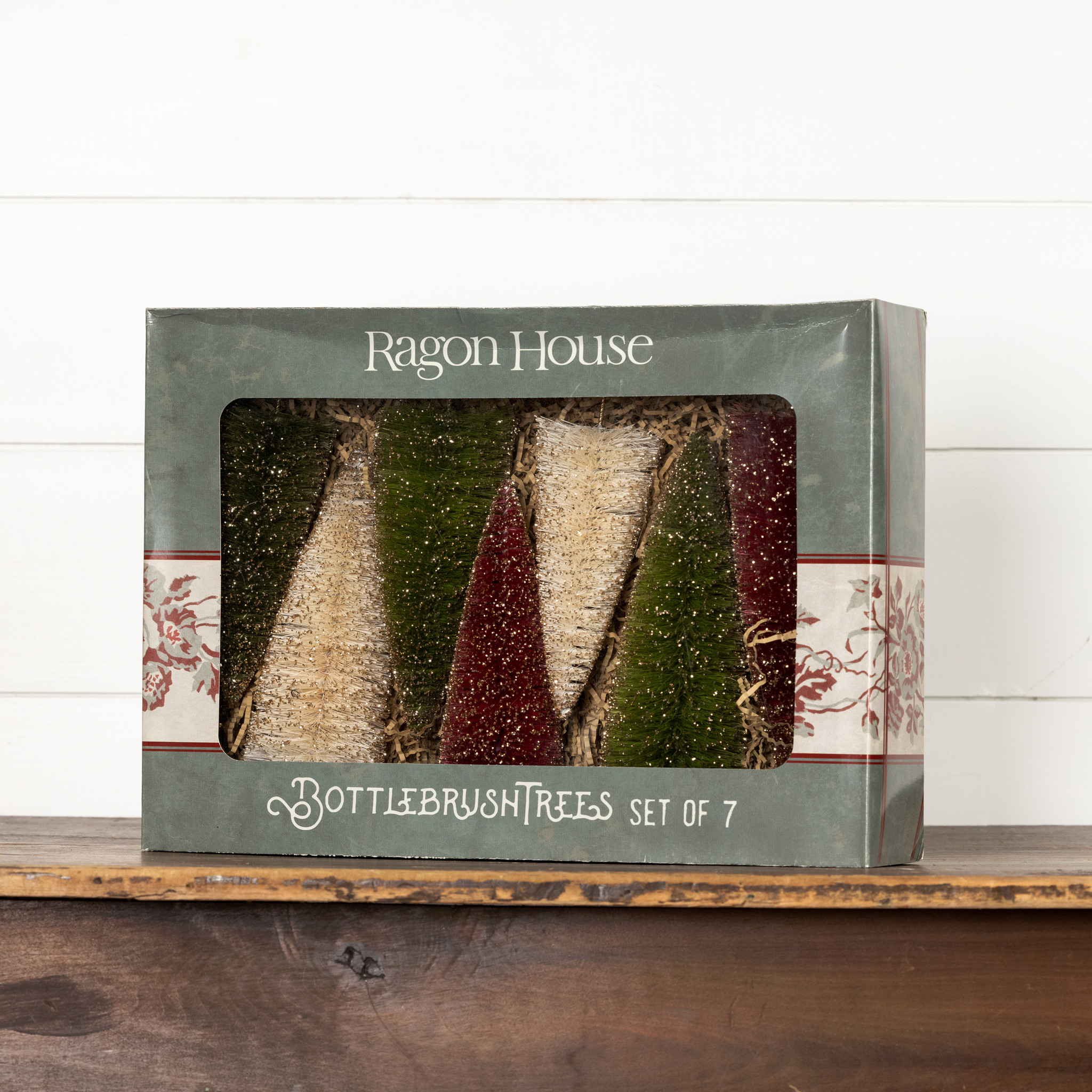 Large Glittered Holiday Bottlebrush Trees, Set of 7, photo 2 of 2