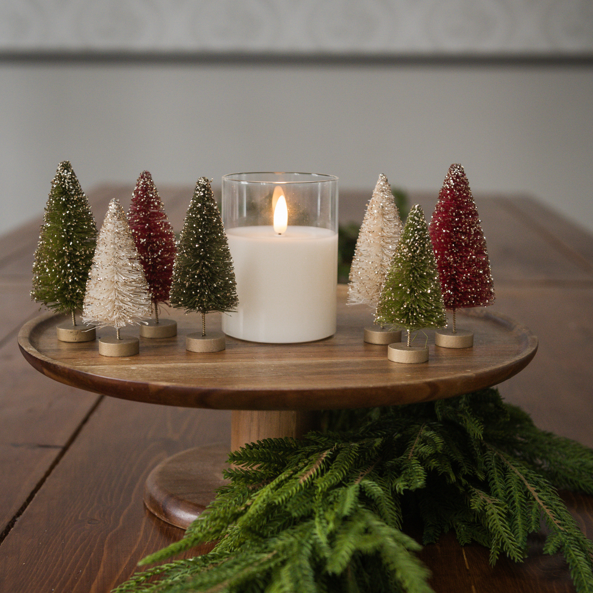 Small Glittered Holiday Bottlebrush Trees, Set of 7