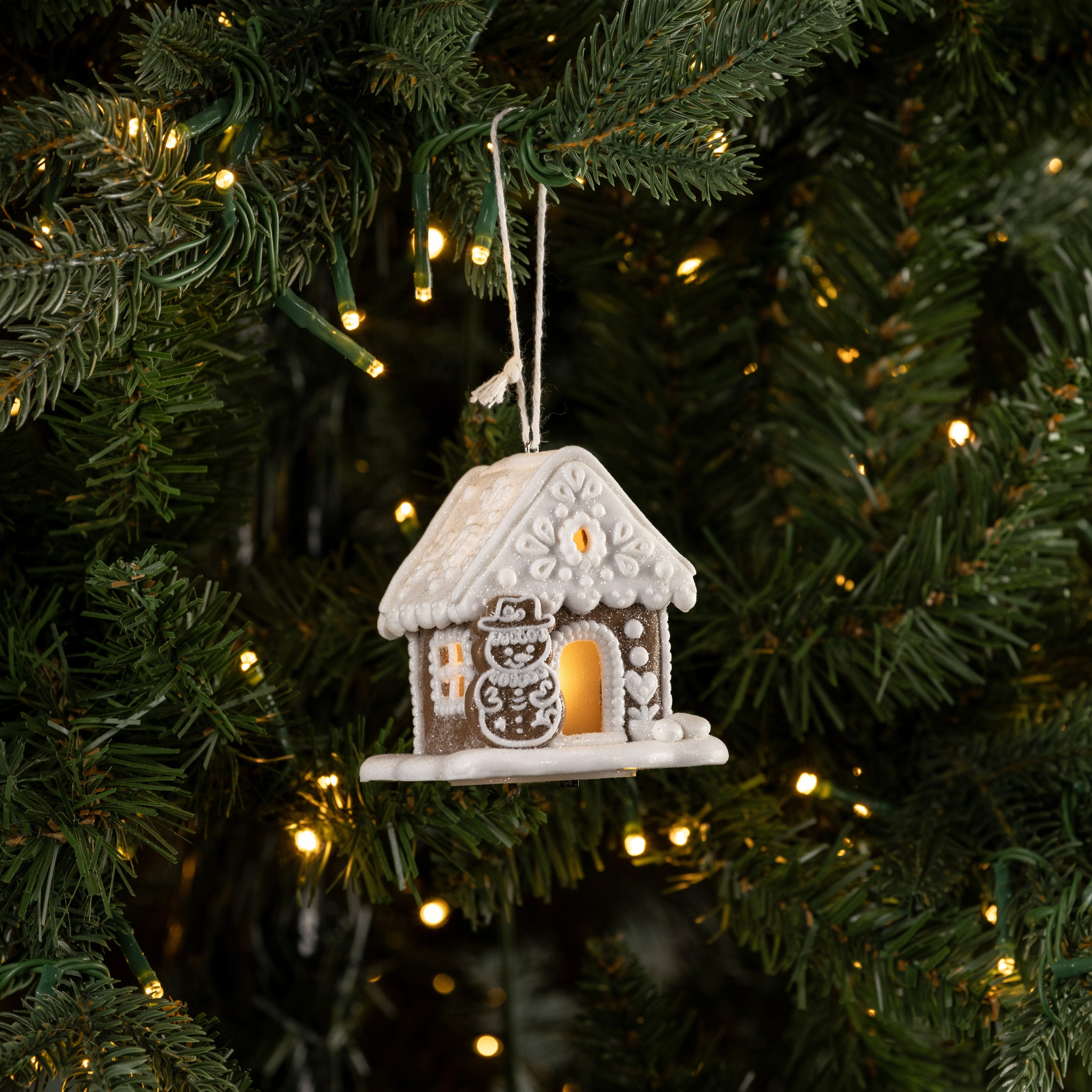 Light-Up Gingerbread House Ornament with Snowman, photo 3 of 3