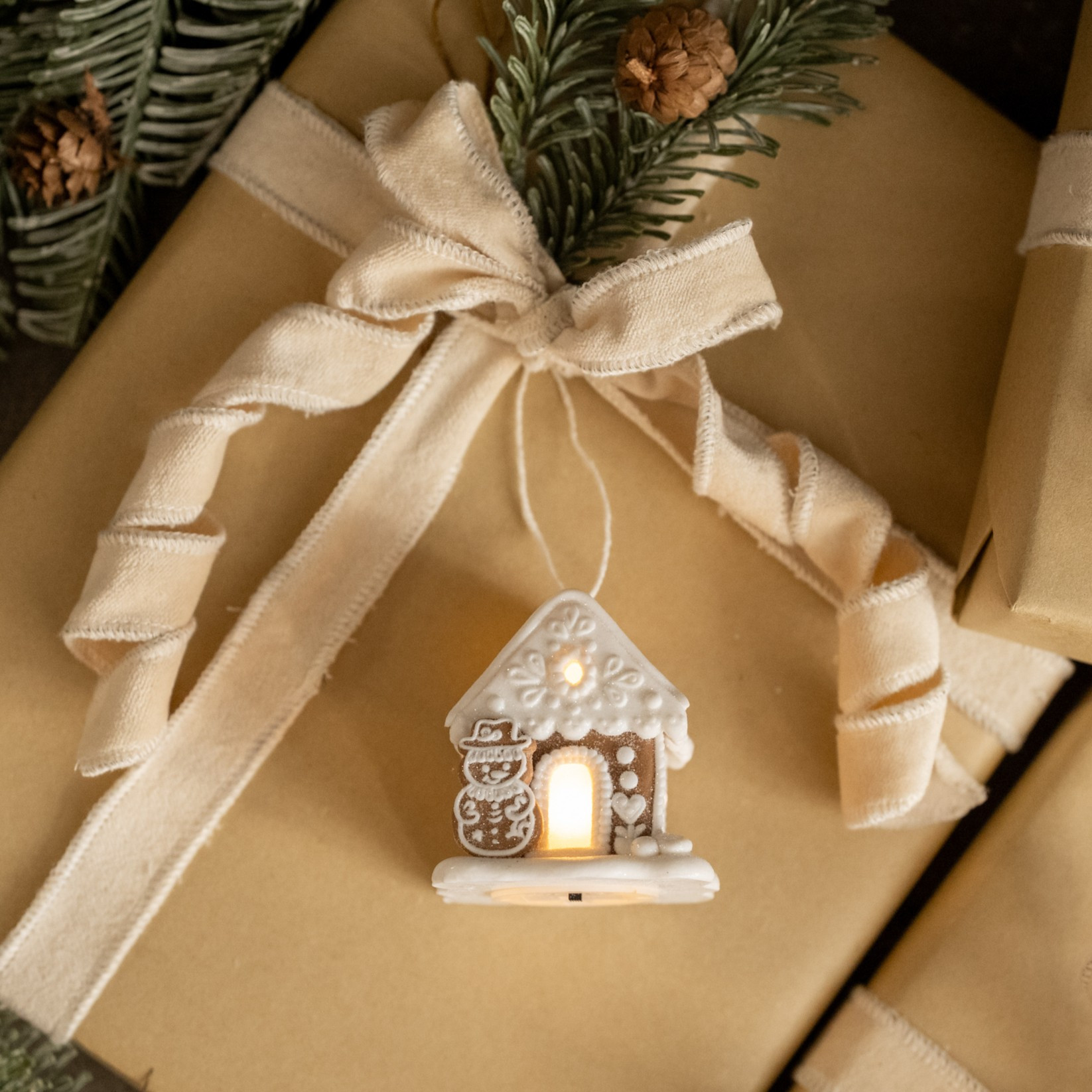Light-Up Gingerbread House Ornament with Snowman, photo 2 of 3