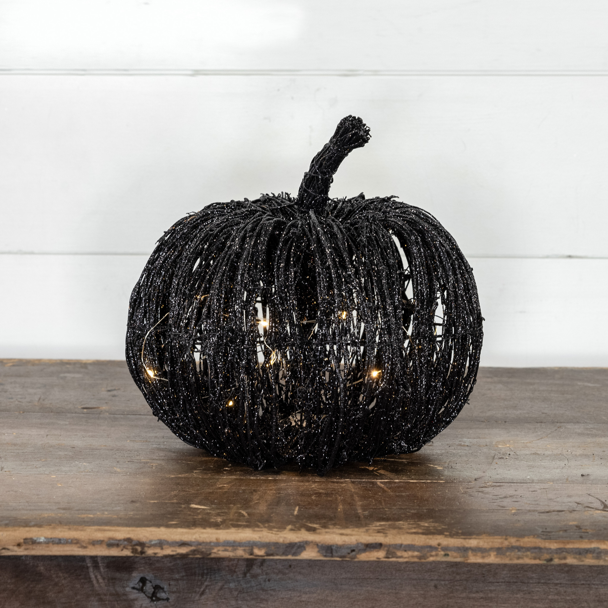 Lighted Black Glitter Rattan Pumpkin, 11" — photo 1 of 2