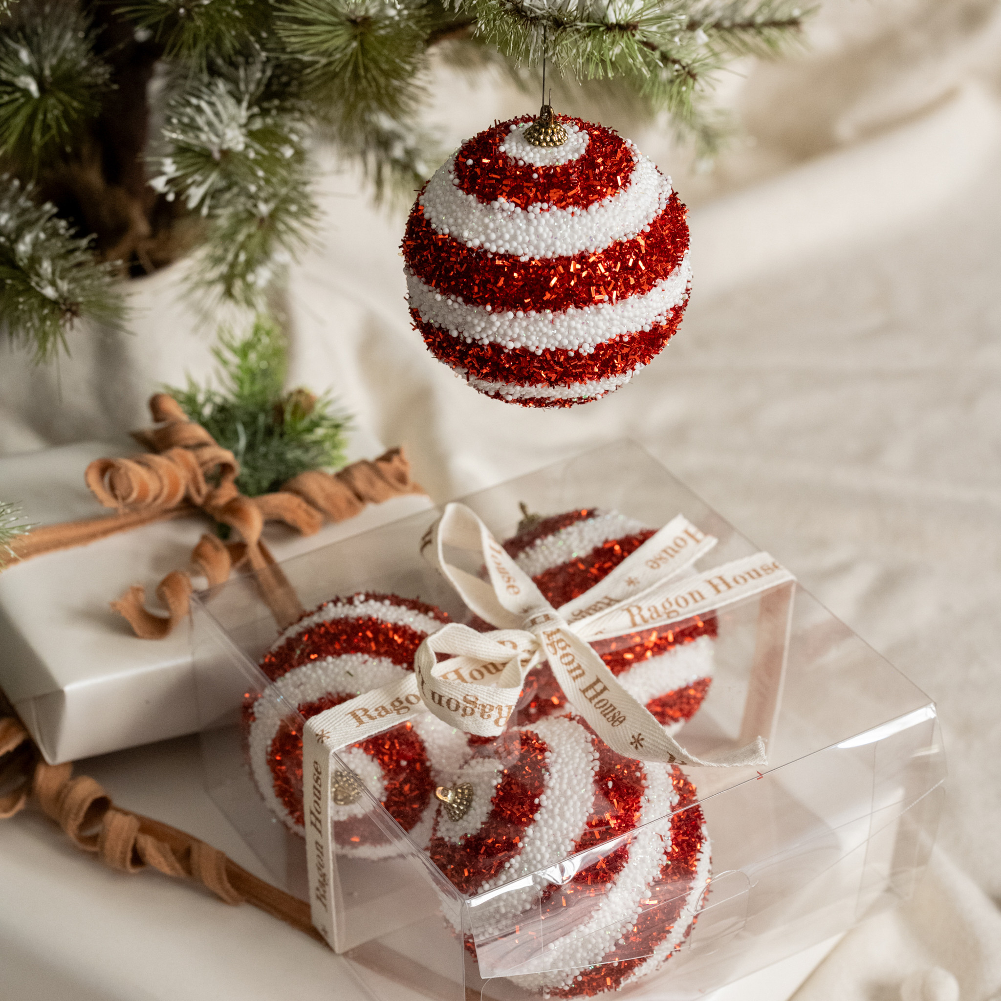 Red & White Striped Ornaments, Set of 4, photo 2 of 2