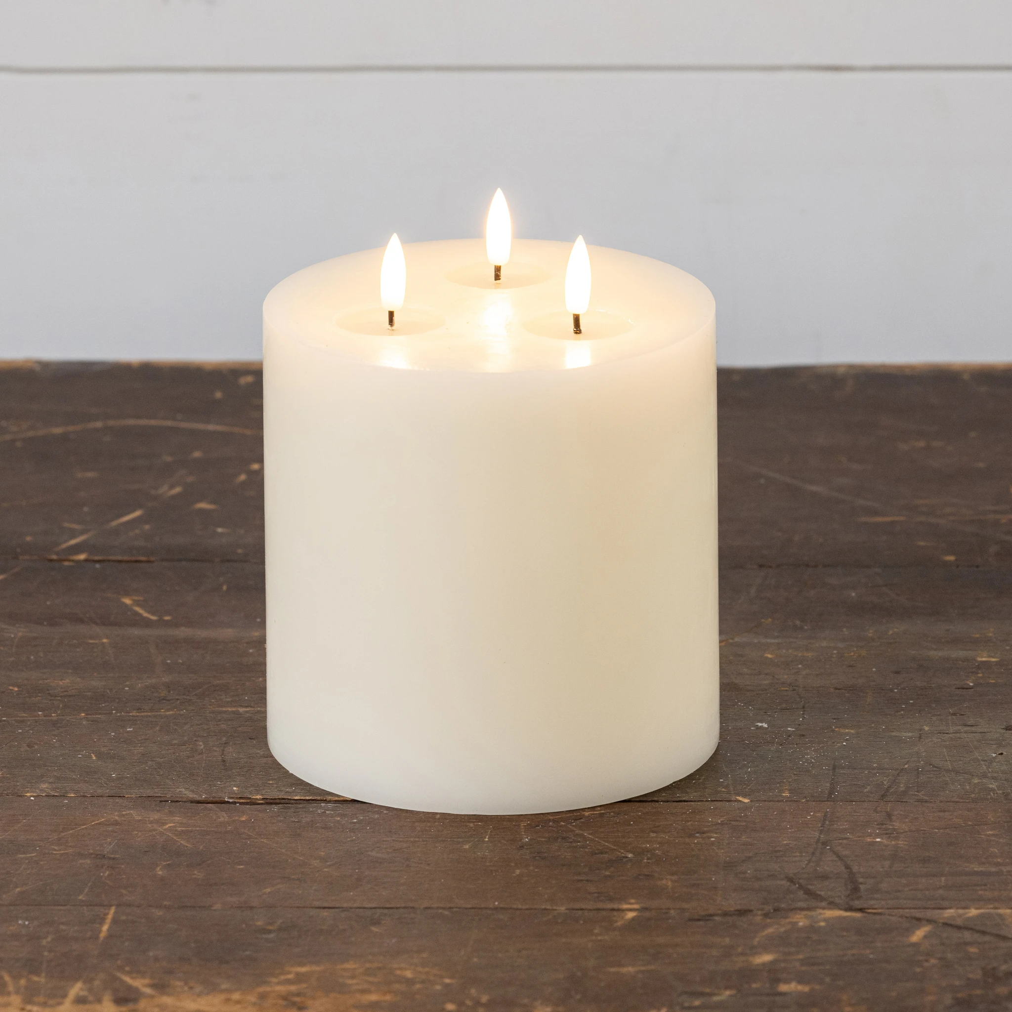 Flameless Cream 3-Wick Candle, 7", photo 3 of 4