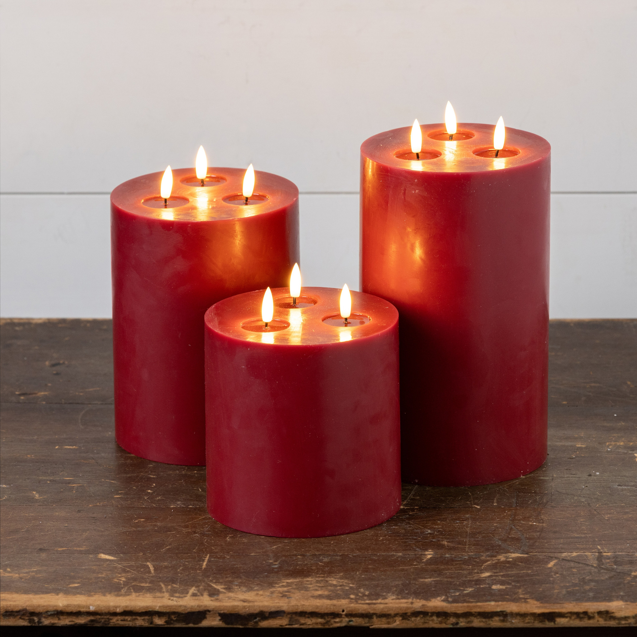 Flameless Red 3-Wick Candle, 7", photo 3 of 3