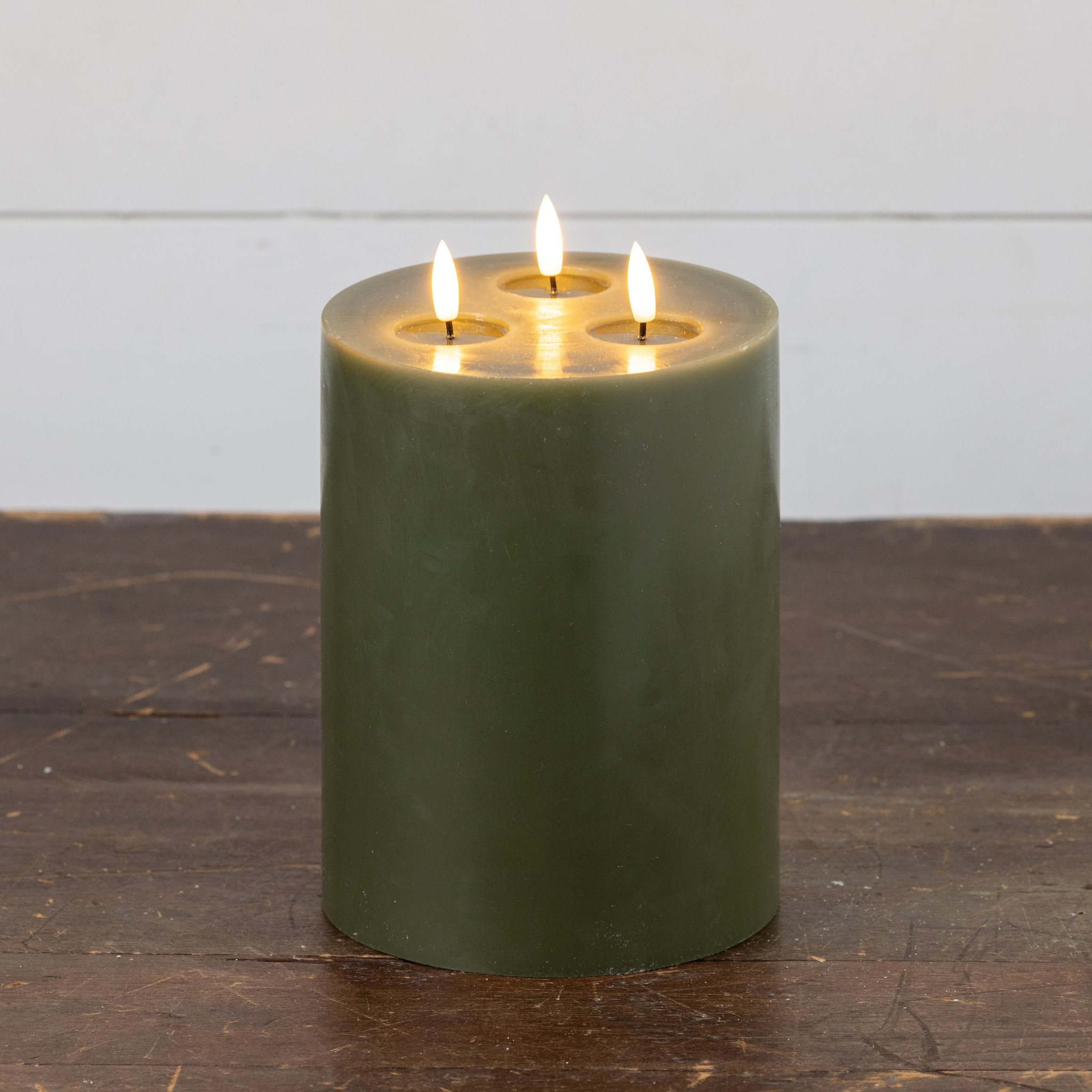 Flameless Dark Green 3-Wick Candle, 9", photo 2 of 3