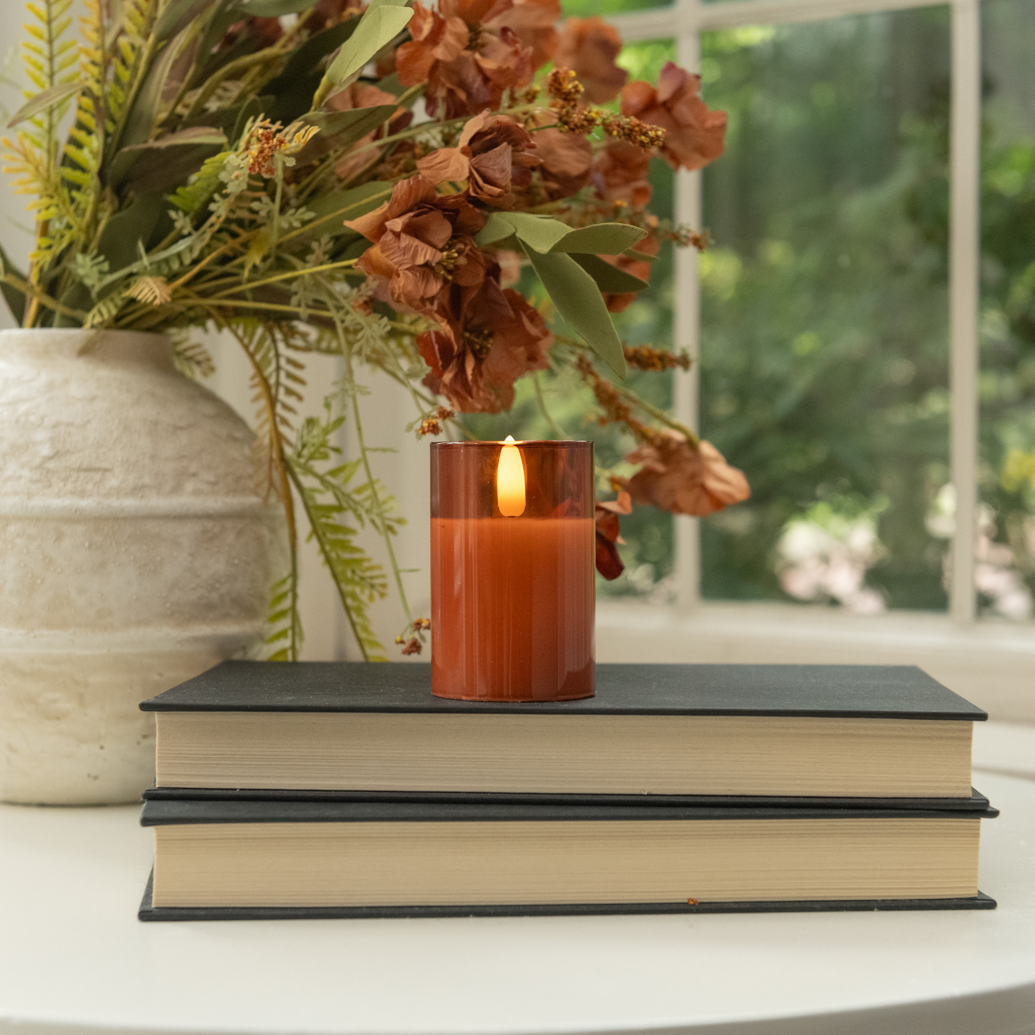 Flameless Sienna Glass Candle, 3"