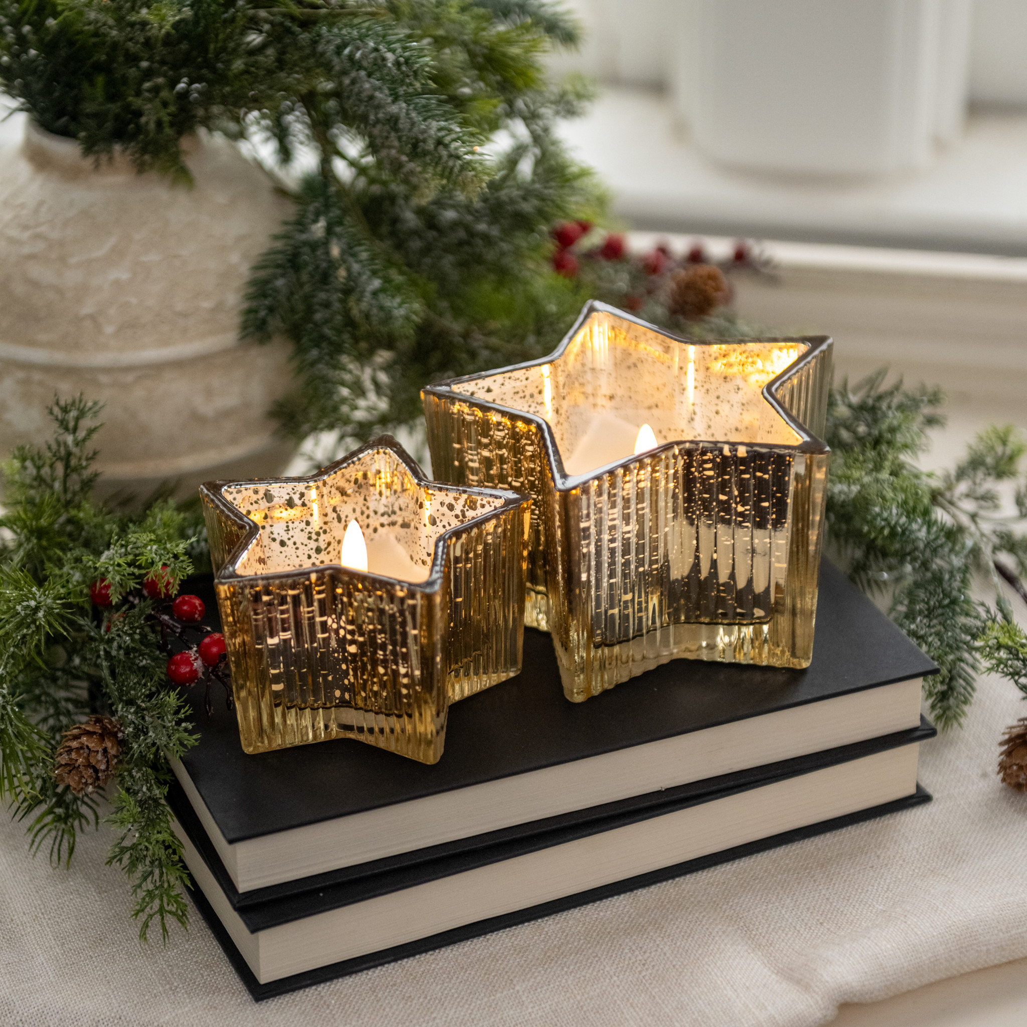 Flameless Gold Mercury Glass Star Candle, 5.5", photo 3 of 4