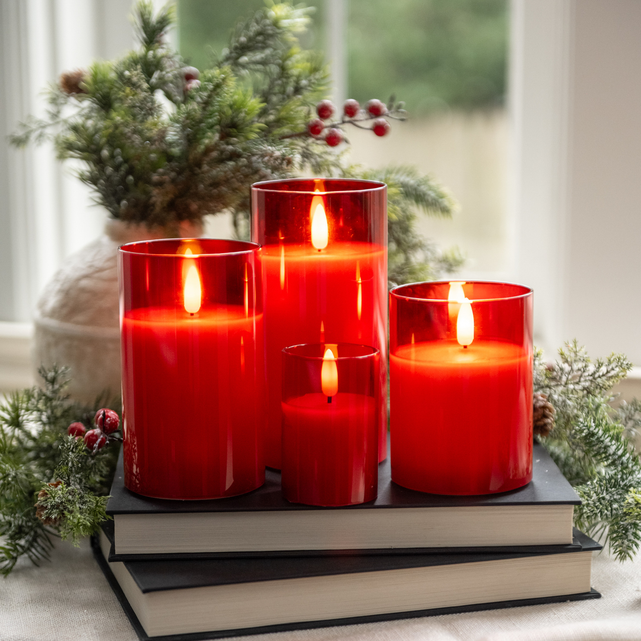 Flameless Red Glass Candle, 6", photo 3 of 4