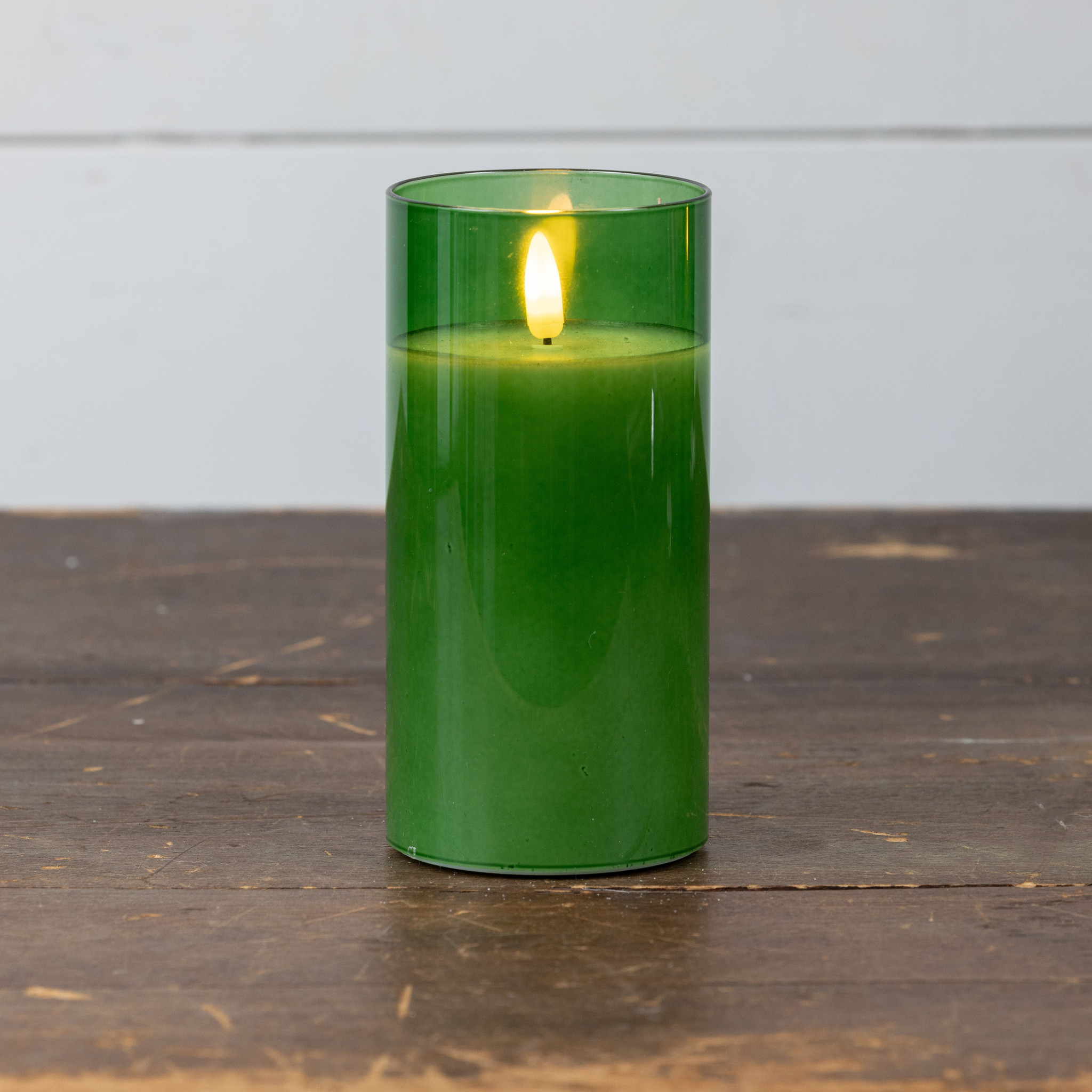 Flameless Pine Green Glass Candle, 6", photo 2 of 4