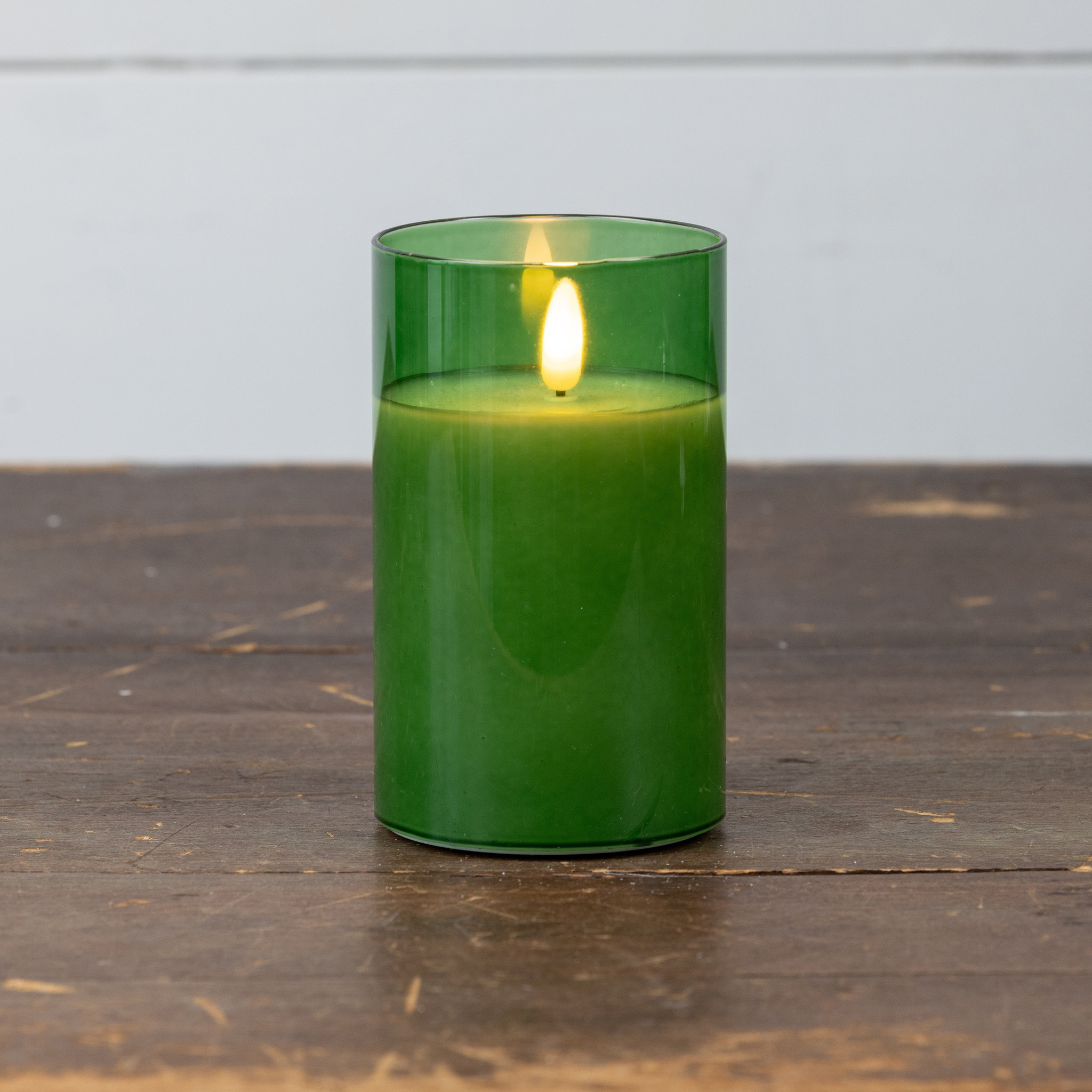 Flameless Pine Green Glass Candle, 5", photo 2 of 4