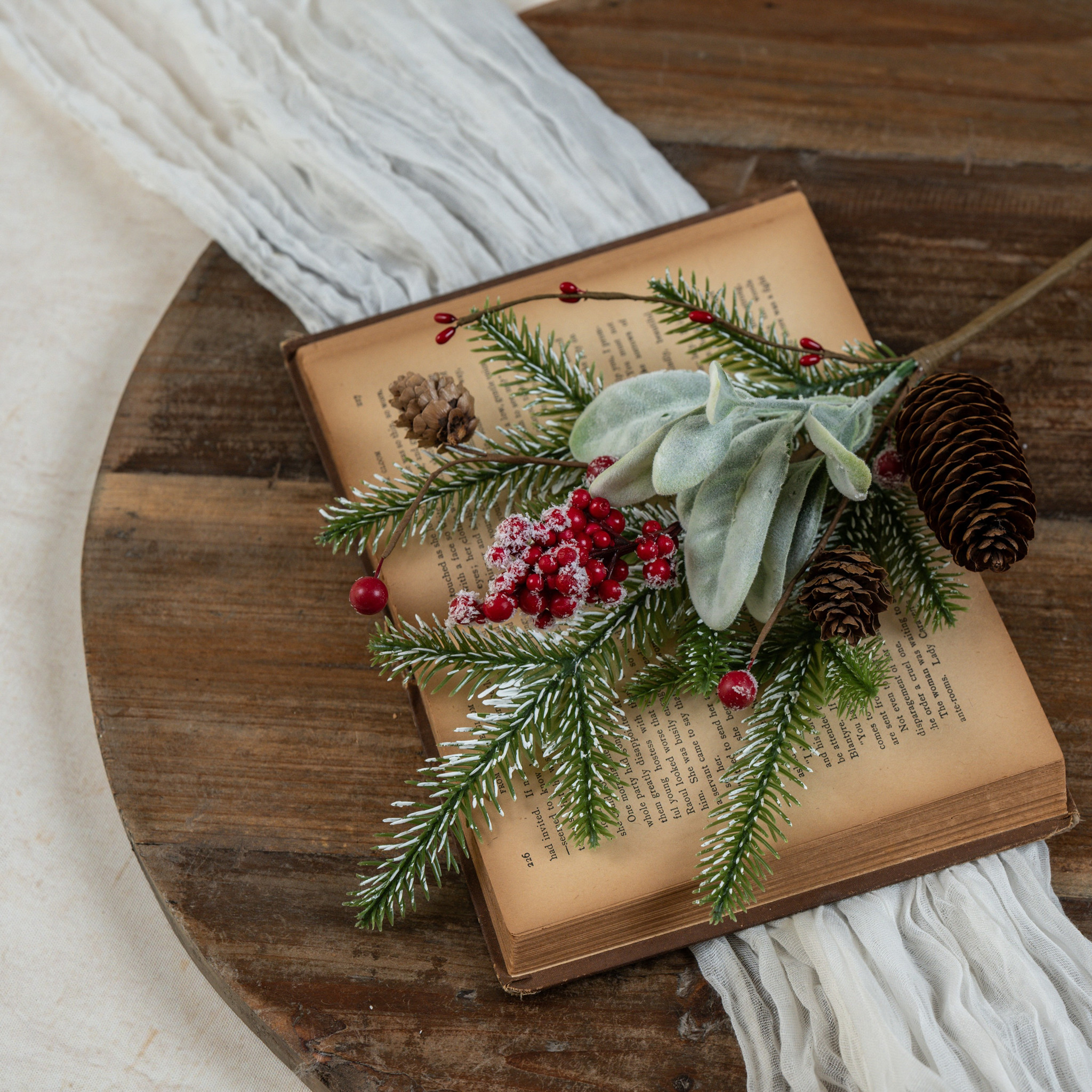 Snowy Pine, Lamb's Ear & Red Berry Pick, 16"
