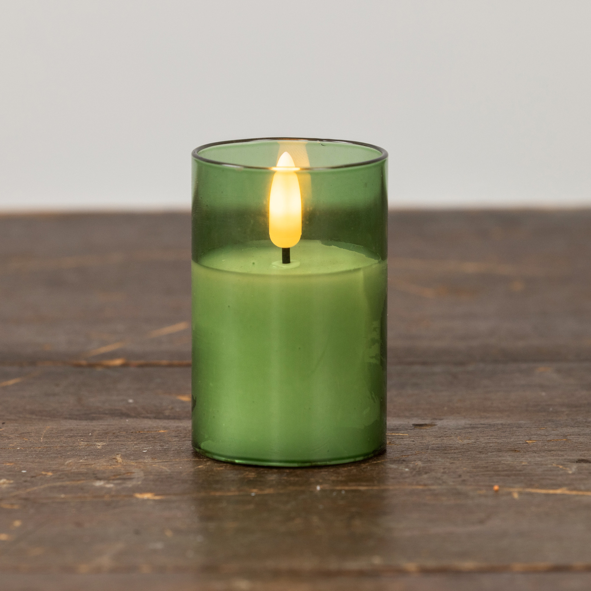 Flameless Pine Green Glass Candle, 3", photo 2 of 3
