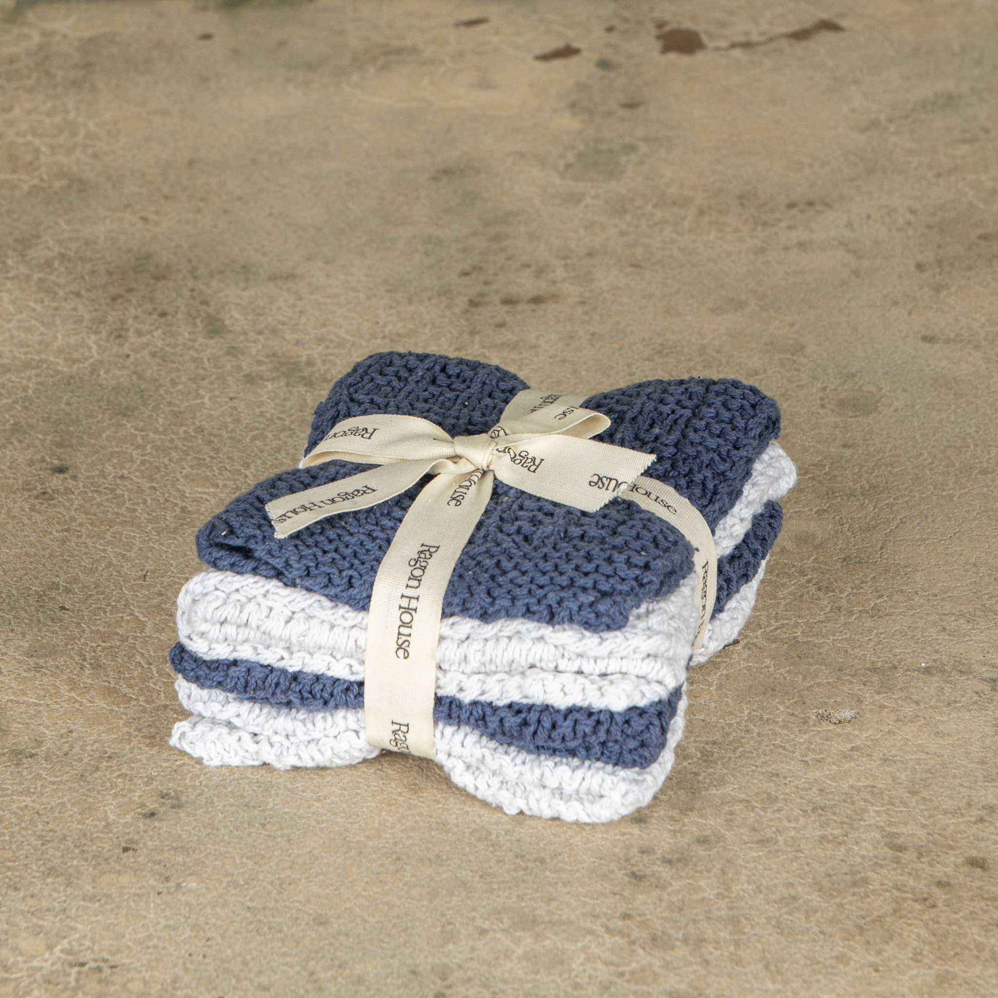 Denim & White Knit Washcloths, Set of 4