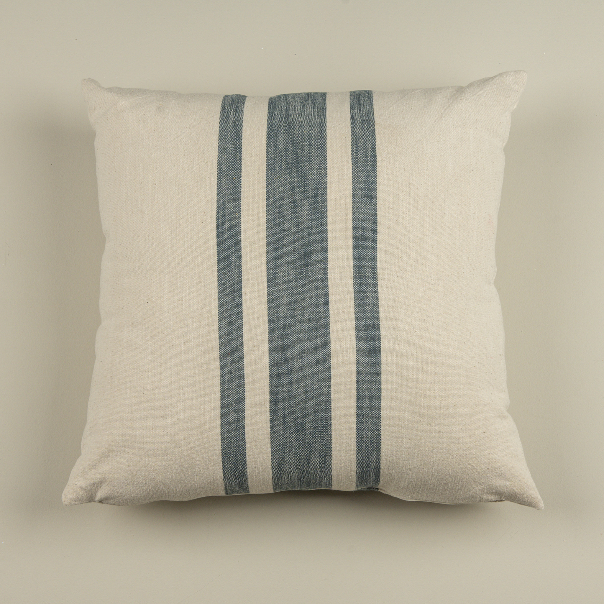 Cream Pillow with Blue Stripe, 22"