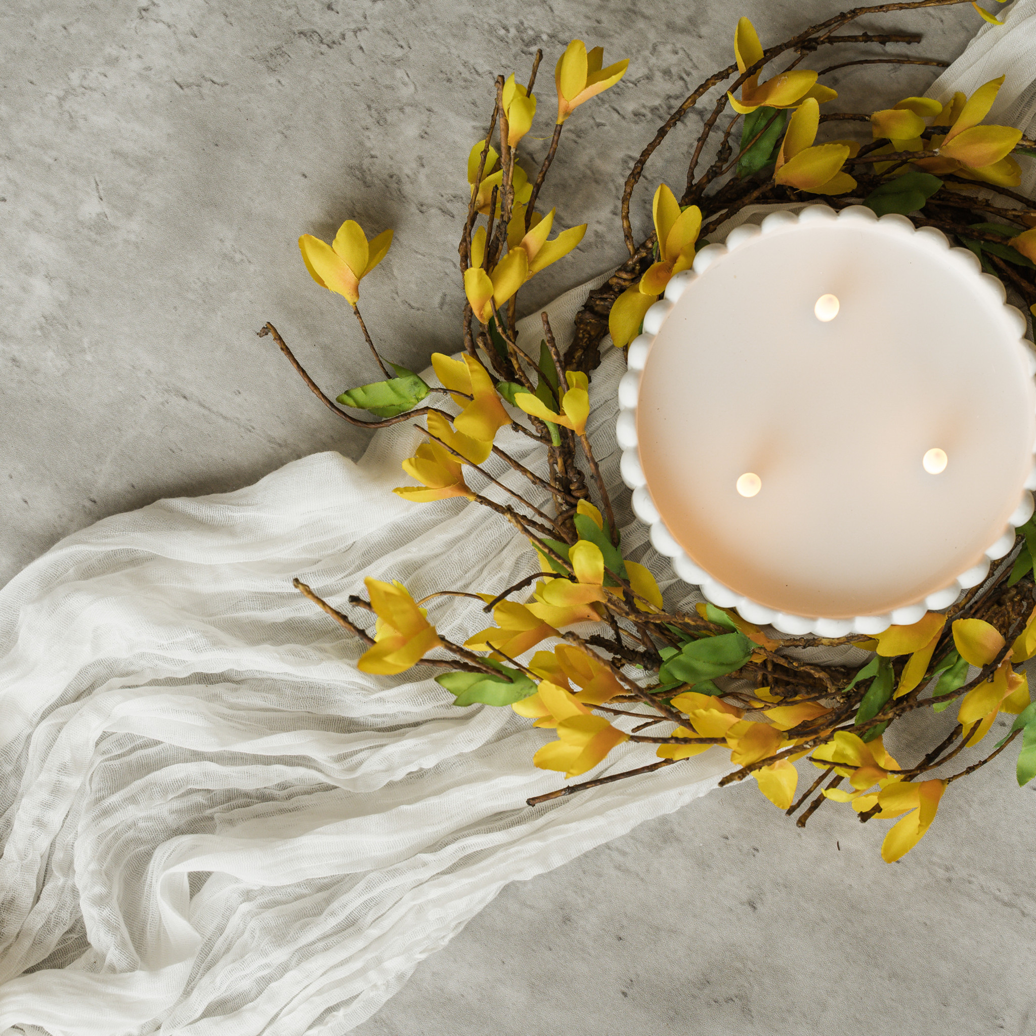 Yellow Forsythia Candle Ring, 14"
