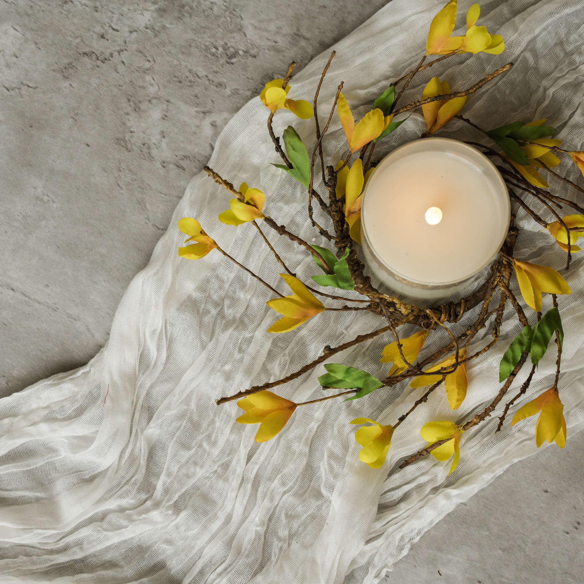 Yellow Forsythia Candle Ring, 8"