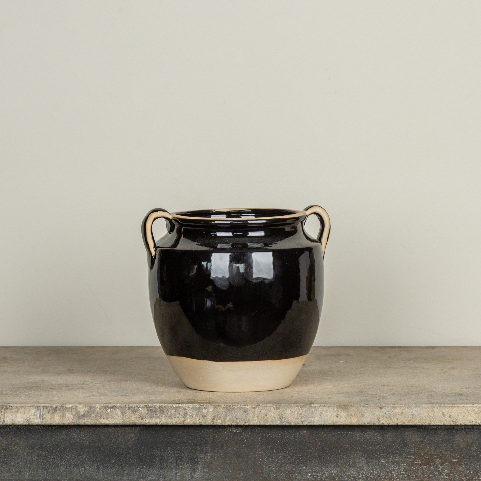 Black & Tan Ceramic Pot, 7.5"