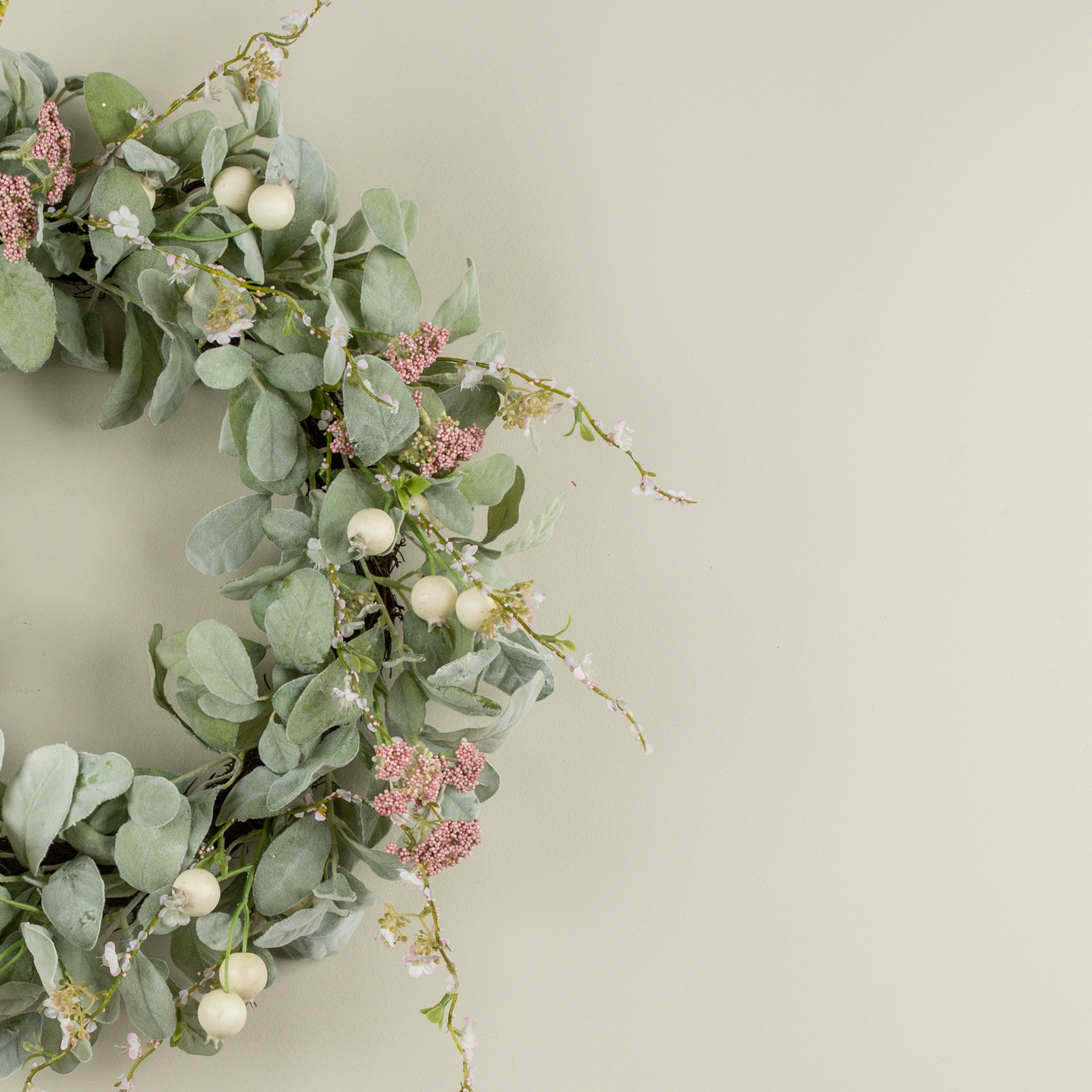 Pink Berry & Lamb's Ear Wreath, 24", photo 2 of 4